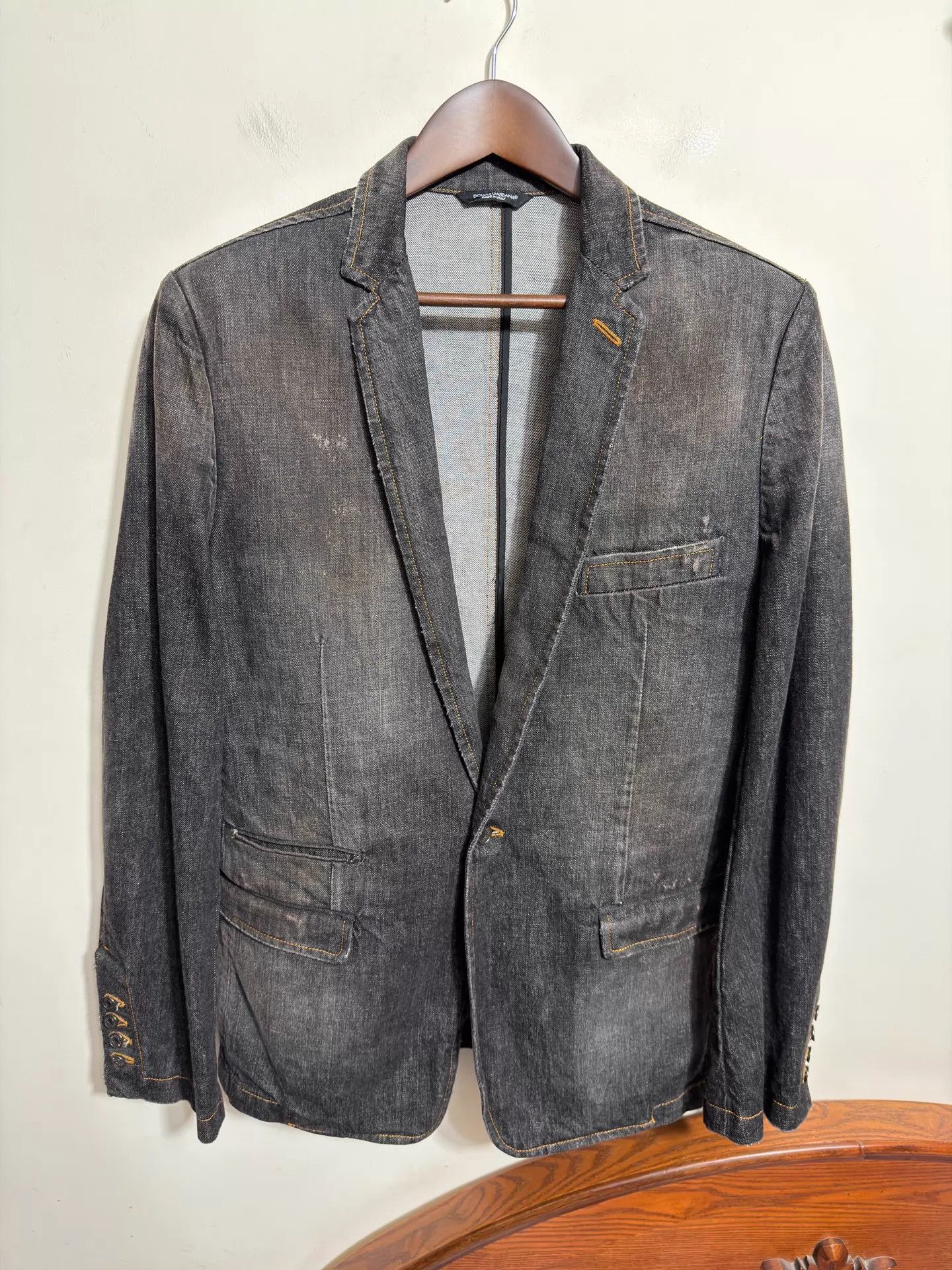 Dolce & Gabbana Dolce & Gabbana Charcoal Distressed Denim Blazer 48 Size US M / EU 48-50 / 2 - 1 Thumbnail