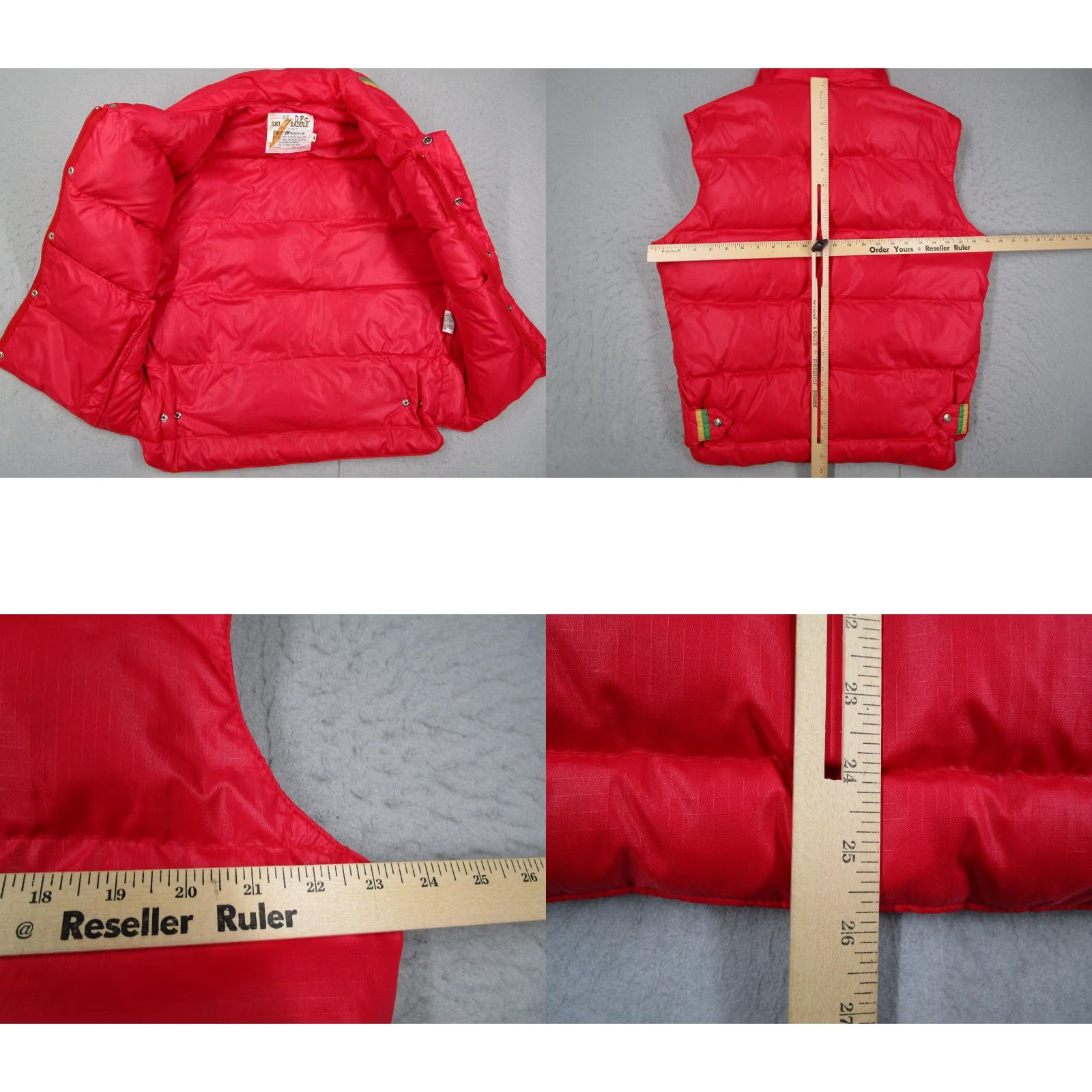 VINTAGE Ski Daddle Vest Mens M Red Down Nylon Outdoor 80s Skiing Puffer Jacket Mid-Length Stand-Up Collar Zipper Pockets Quilted
