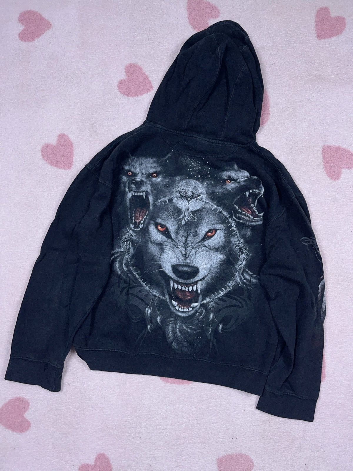 Vintage ➕ y2k vintage wolf spirit animal boxy hoodie washed black Size US M / EU 48-50 / 2 - 1 Thumbnail