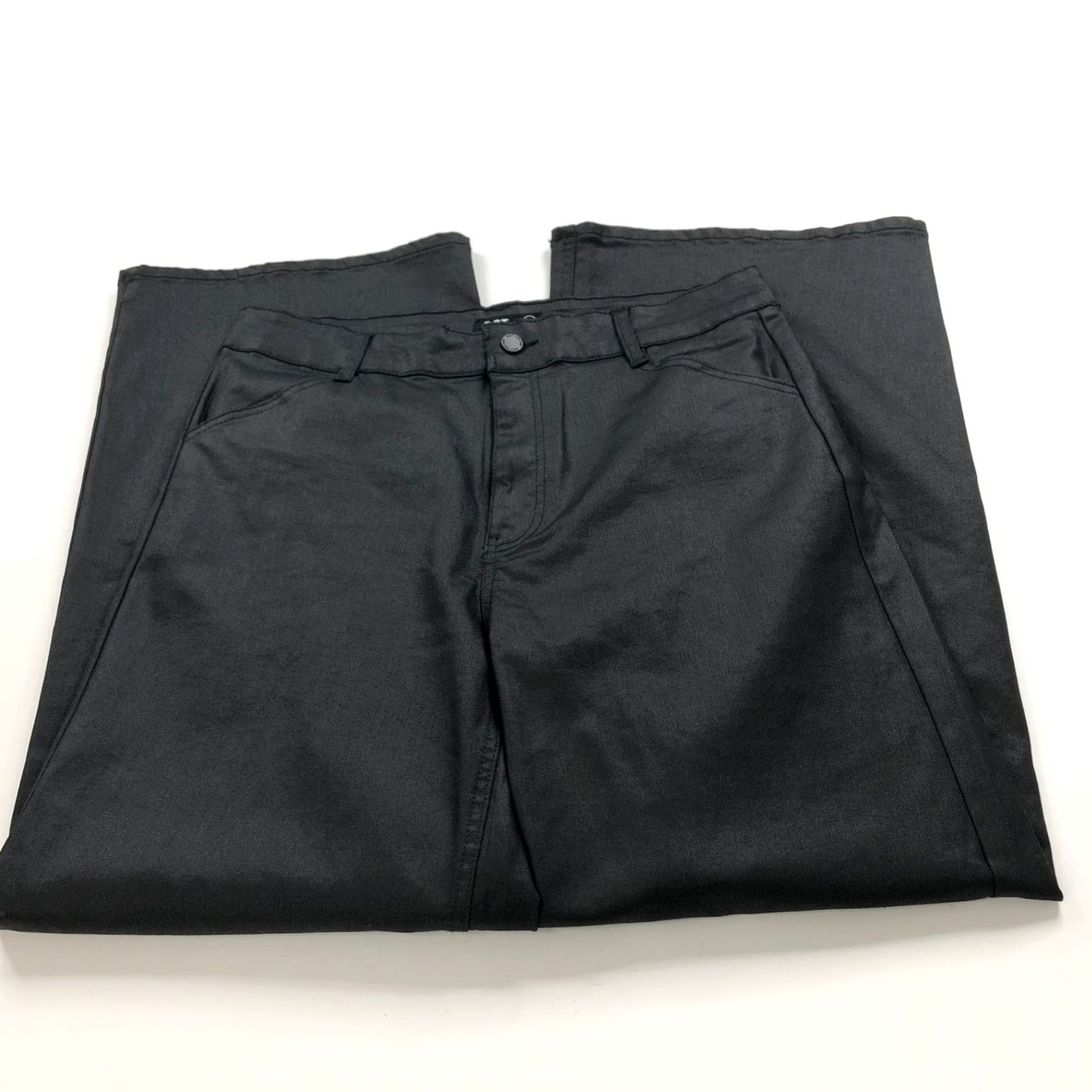 Vintage Oat New York Waxed Coated 12/31 High Rise Wide Leg Pant Black MINT 33W 29L 12 Regular Pants Women Wide-Leg Vintage? No Size 34" / US 12 / IT 48 - 3 Thumbnail