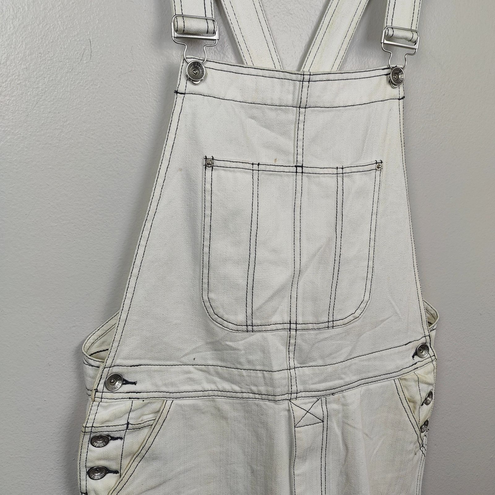 Bdg BDG Baggy Overalls Womens 32 White Straight Leg Denim Size 26" / US 2 / IT 38 - 2 Thumbnail