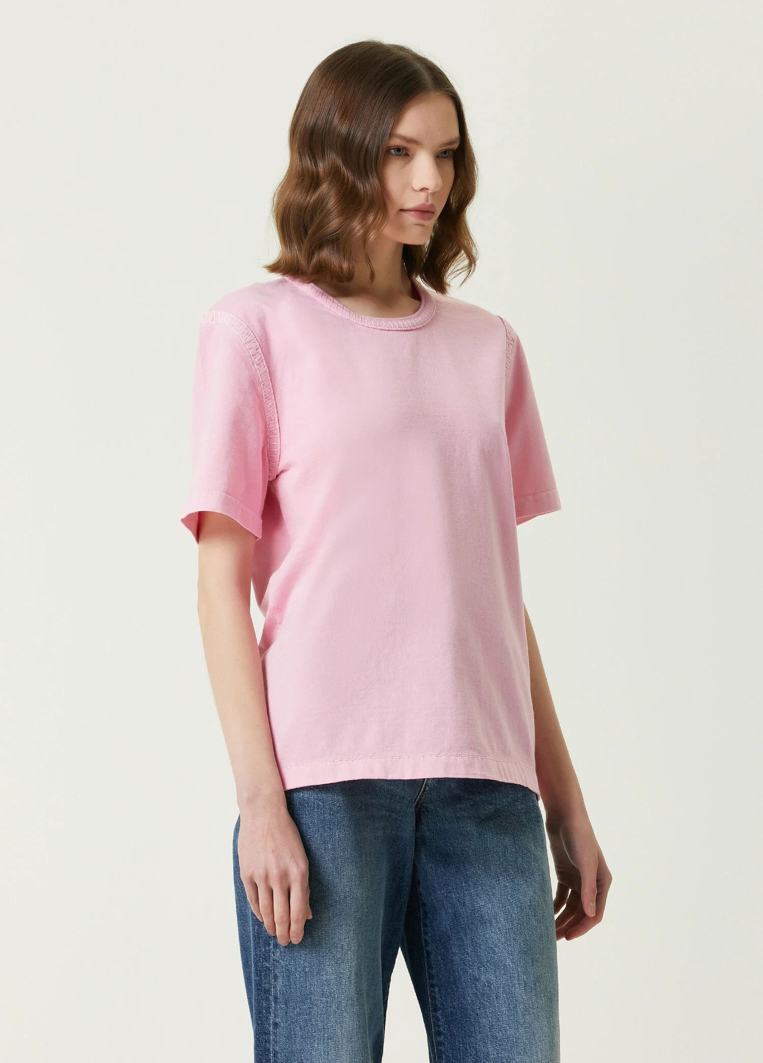 Bottega Veneta BOTTEGA VENETA Overlock light pink cotton t-shirt Large q Size L / US 10 / IT 46 - 4 Thumbnail