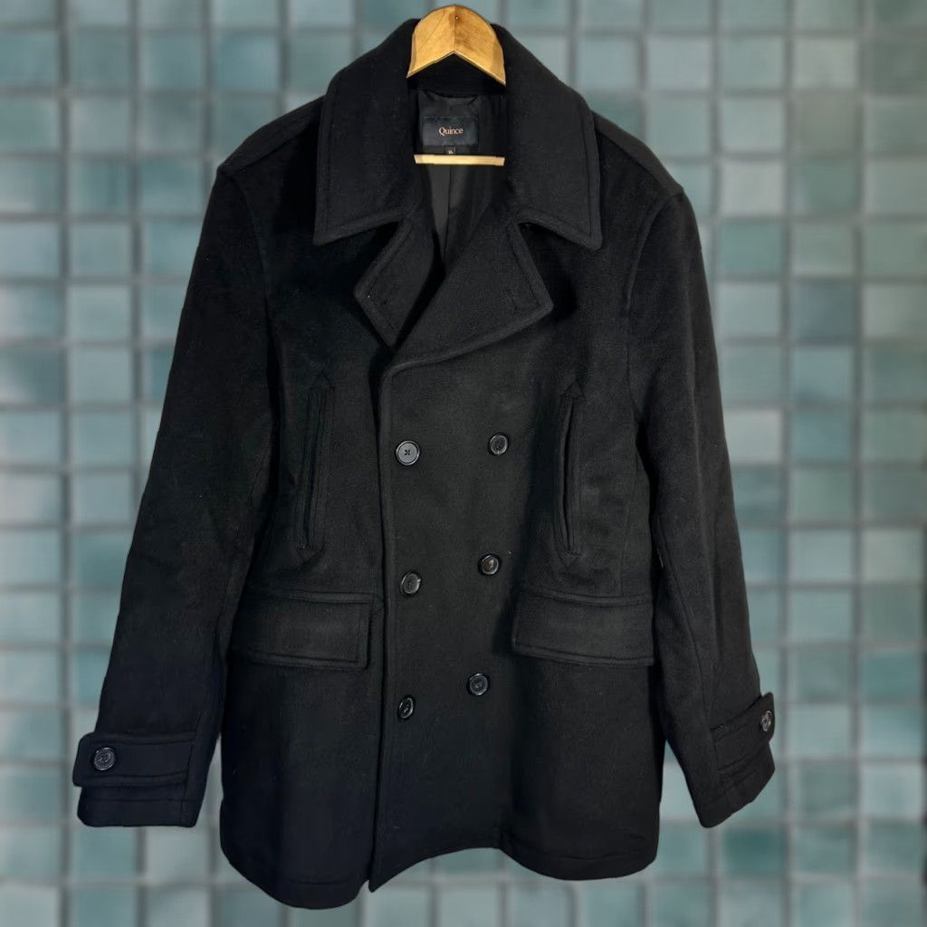 Quince Quince Wool Cashmere Peacoat Black XL Coat Men Regular Wool Lined Pockets Button Front Bag Travel Fall Winter Vintage No Size US XL / EU 56 / 4 - 1 Thumbnail