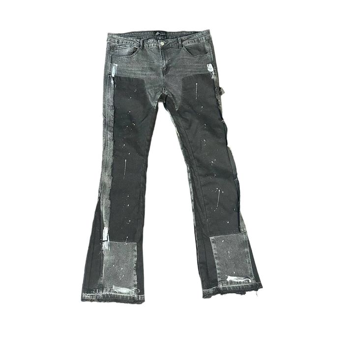 Goth Money MoneyDreams Black Denim Patchwork Flare Stacked Jeans | Grailed