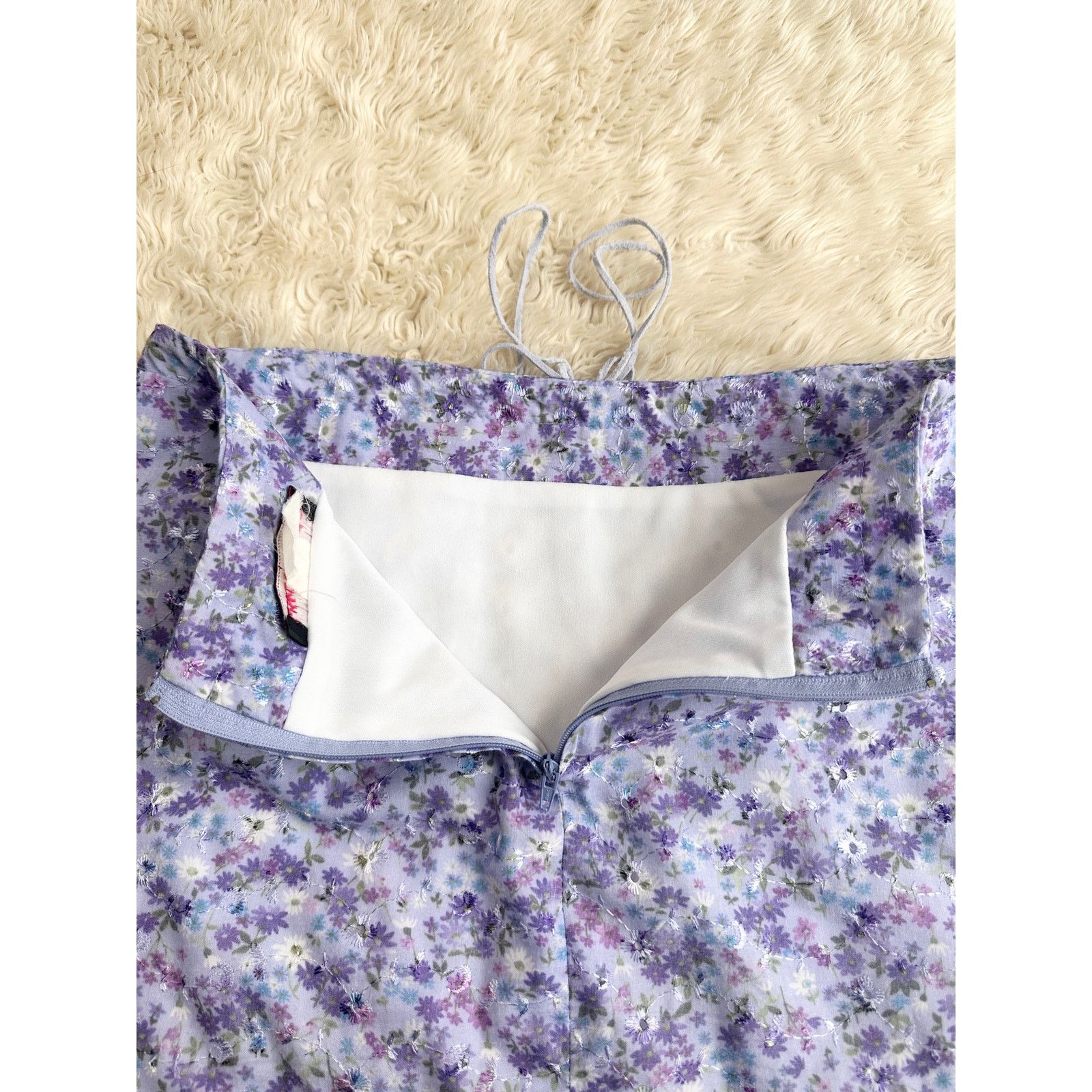 Other Y2K Ditsy Periwinkle Embroidered Eyelet Skirt S/M Size 29" - 9 Thumbnail