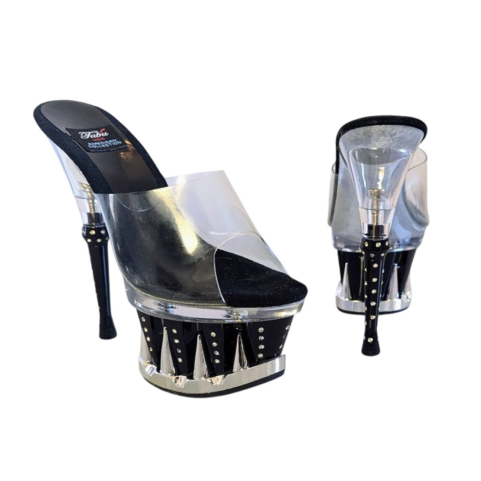 Vintage Y2K Tabu Chrome Black Shark Platform Stiletto Stripper Heels Size US 8 / IT 38 - 1 Thumbnail