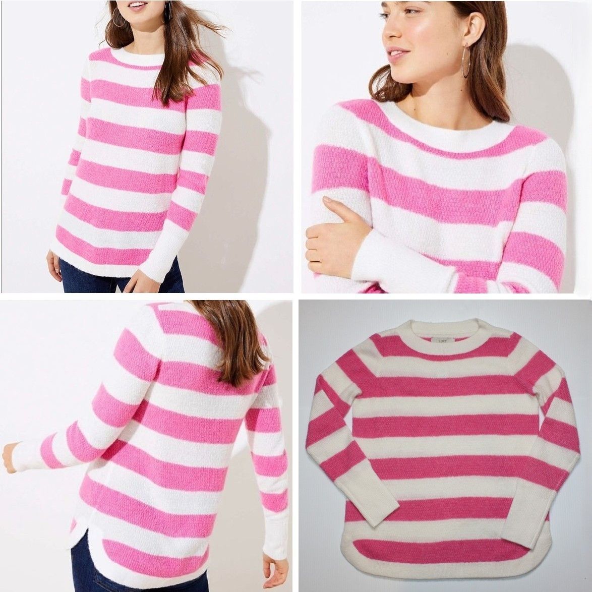 Loft Pink & Cream Stripe Textured Shirttail Sweater NWT $64.50 Size M / US 6-8 / IT 42-44 - 1 Thumbnail