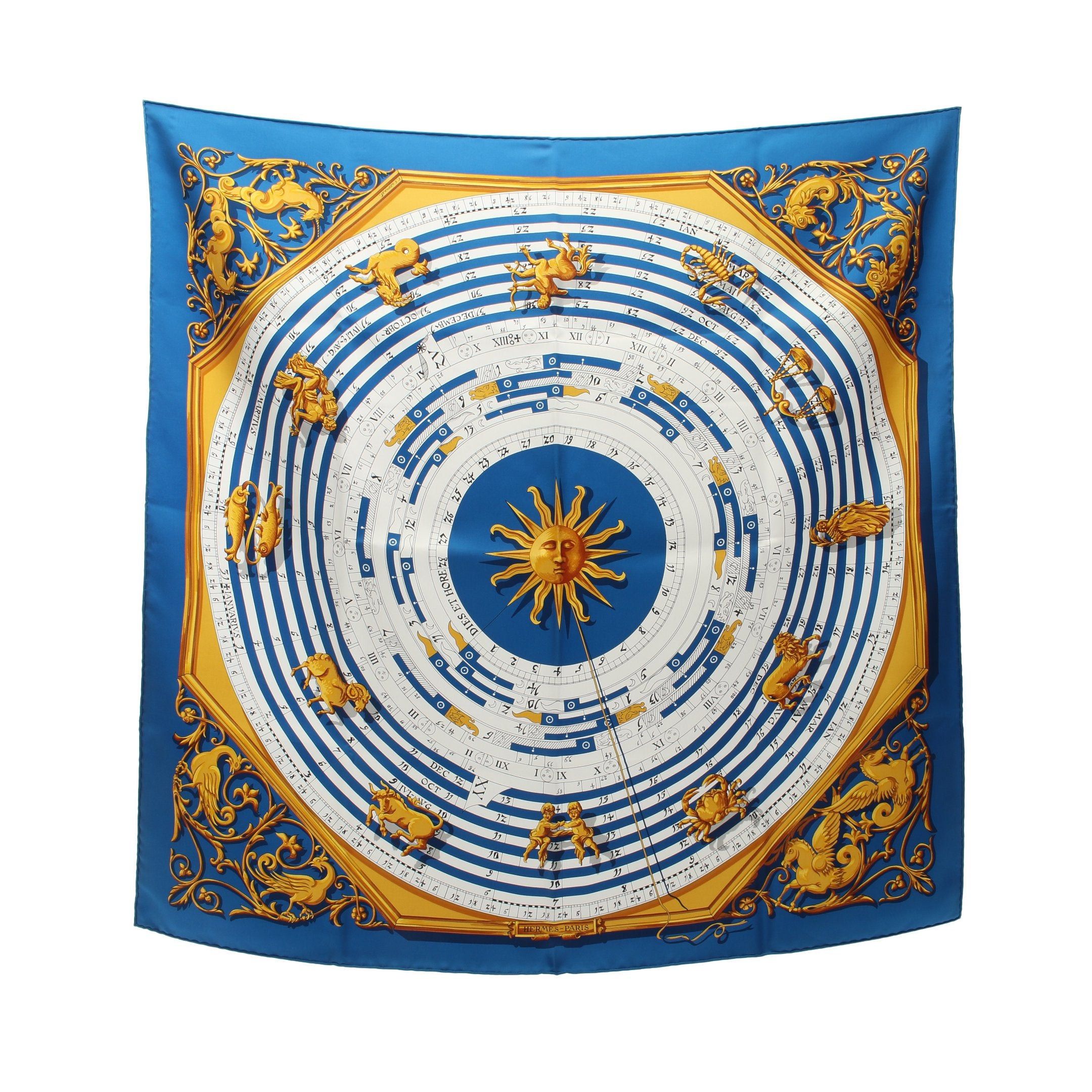 Hermes Hermes Carres 90 Dies Et Hore Scarf Silk Blue Multicolor Size ONE SIZE - 1 Thumbnail