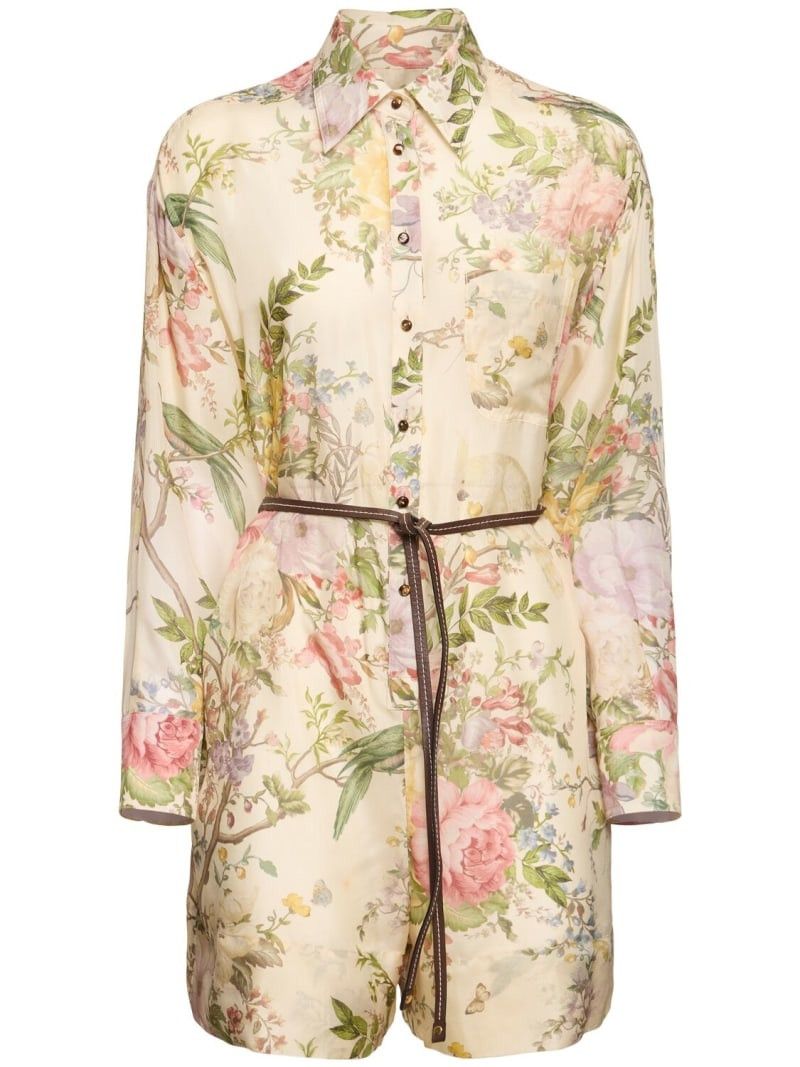 oc11z0525 Waverly Silk Printed Shirt Jumpsuit in Multicolor