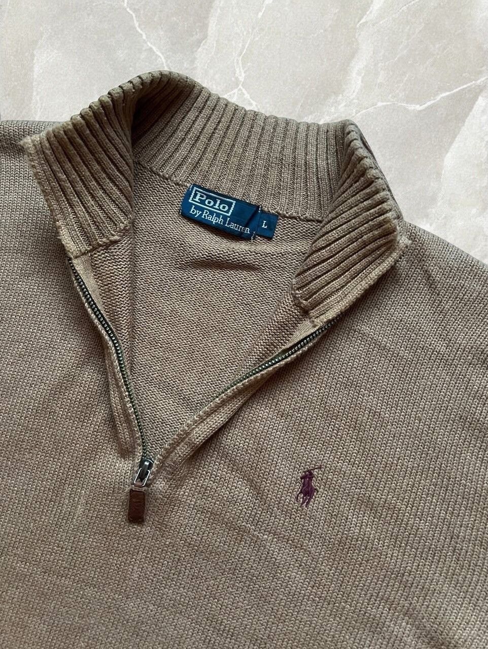 Polo Ralph Lauren VINTAGE COTTON Quarter Zip 1/4 Sweater Heavy Knit Size US L / EU 52-54 / 3 - 3 Thumbnail