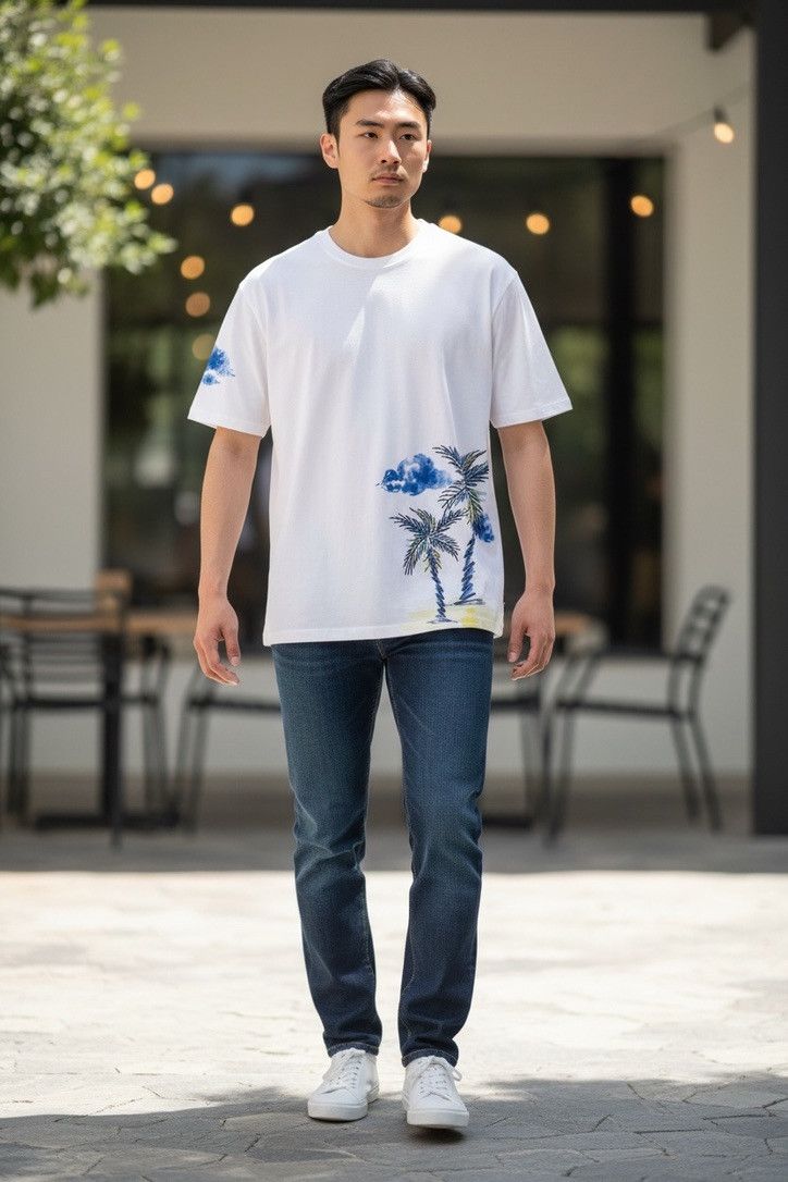 Rowm Dillard's Exclusive Men's Embroidered Palm Tree Tee in Blue, Men's