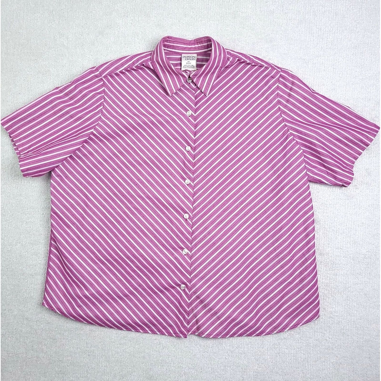 Vintage Vintage Allison Daley Button Up Shirt Womens 20W Purple Short Sleeve Stripe Size 3XL / US 20-22 - 2 Thumbnail