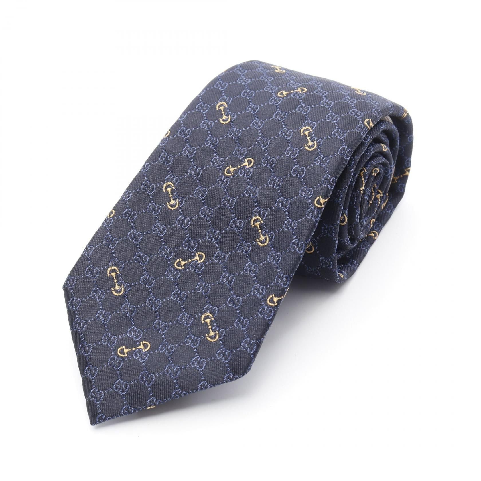 Gucci Gucci Gg Silk Jacquard Tie Black Dark Blue Size ONE SIZE - 1 Thumbnail