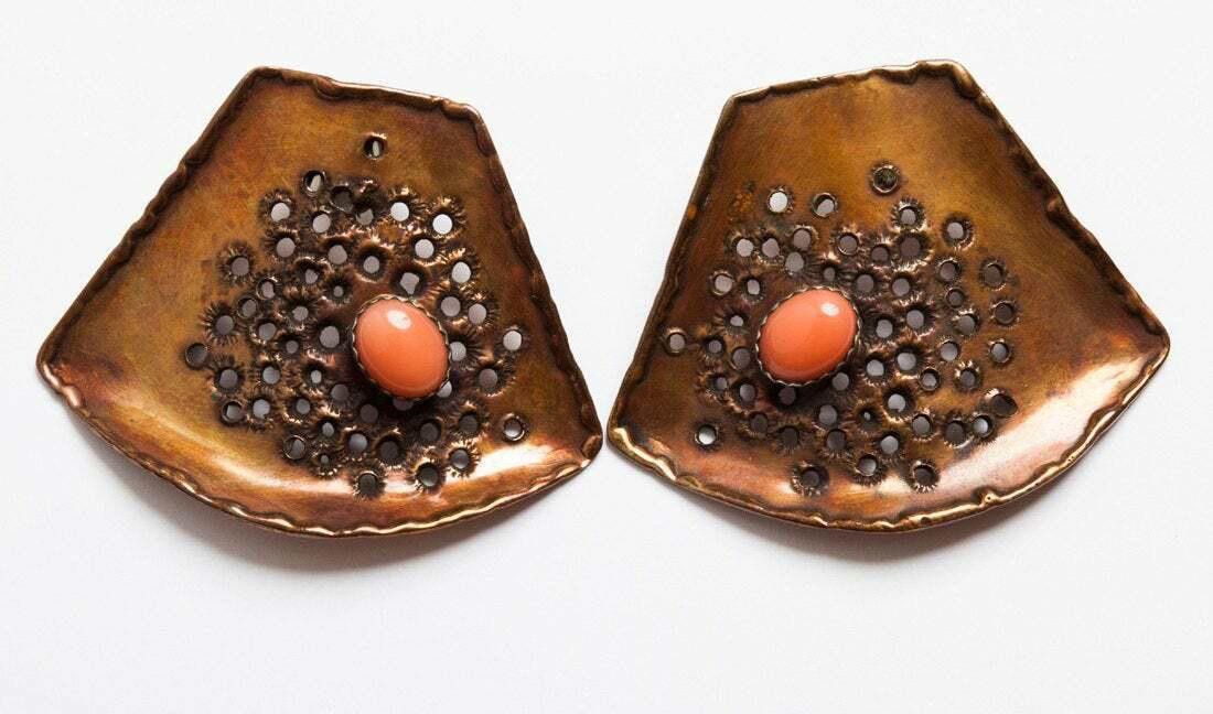 Designer Copper and Pink Coral Bracelet and Earrings Set Size ONE SIZE - 3 Thumbnail