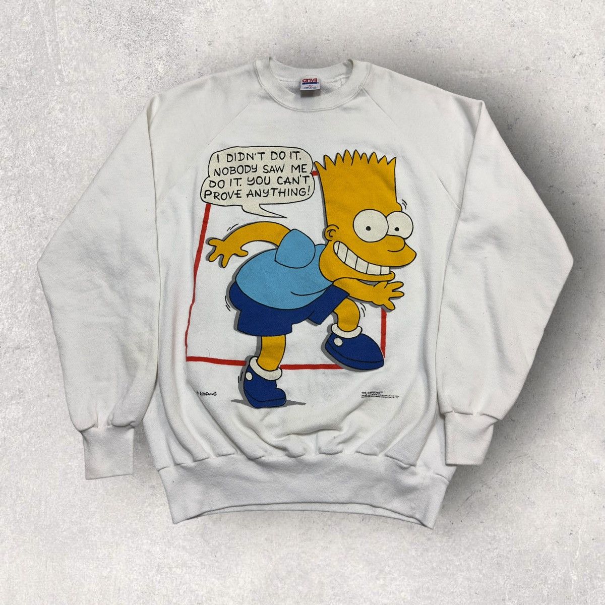 image of Anvil x The Simpsons Vintage Bart Simpson Sweatshirt in White, Men's (Size XL)