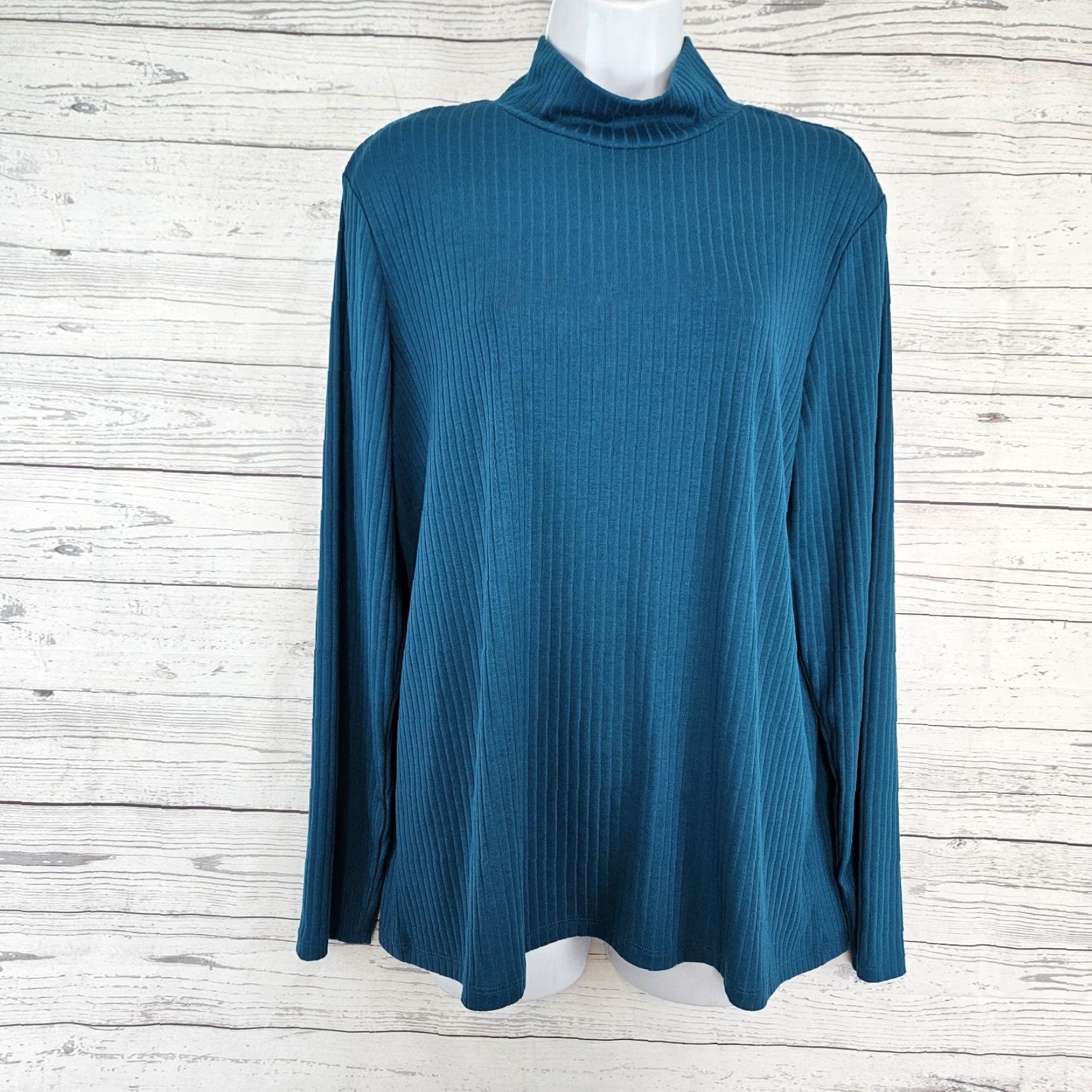 Lands' End Lands End Womens Ribbed Top XL Petite Blue Mock Neck Long Sleeve Shirt Womens XL Petite Blue Mock Neck Long Sleeve Lands' End Size XL / US 12-14 / IT 48-50 - 2 Thumbnail