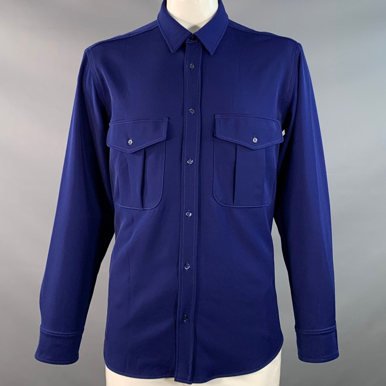 Sies Marjan Size XL Blue Polyester Twill Patch Pockets Long Sleeve Shirt Size US XL / EU 56 / 4 - 1 Thumbnail