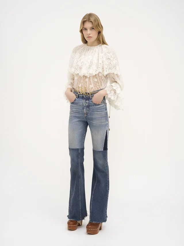 Chloe oc11z1025 Flared Patchwork Jeans in Blue Size 24" / US 00 / IT 34 - 2 Thumbnail
