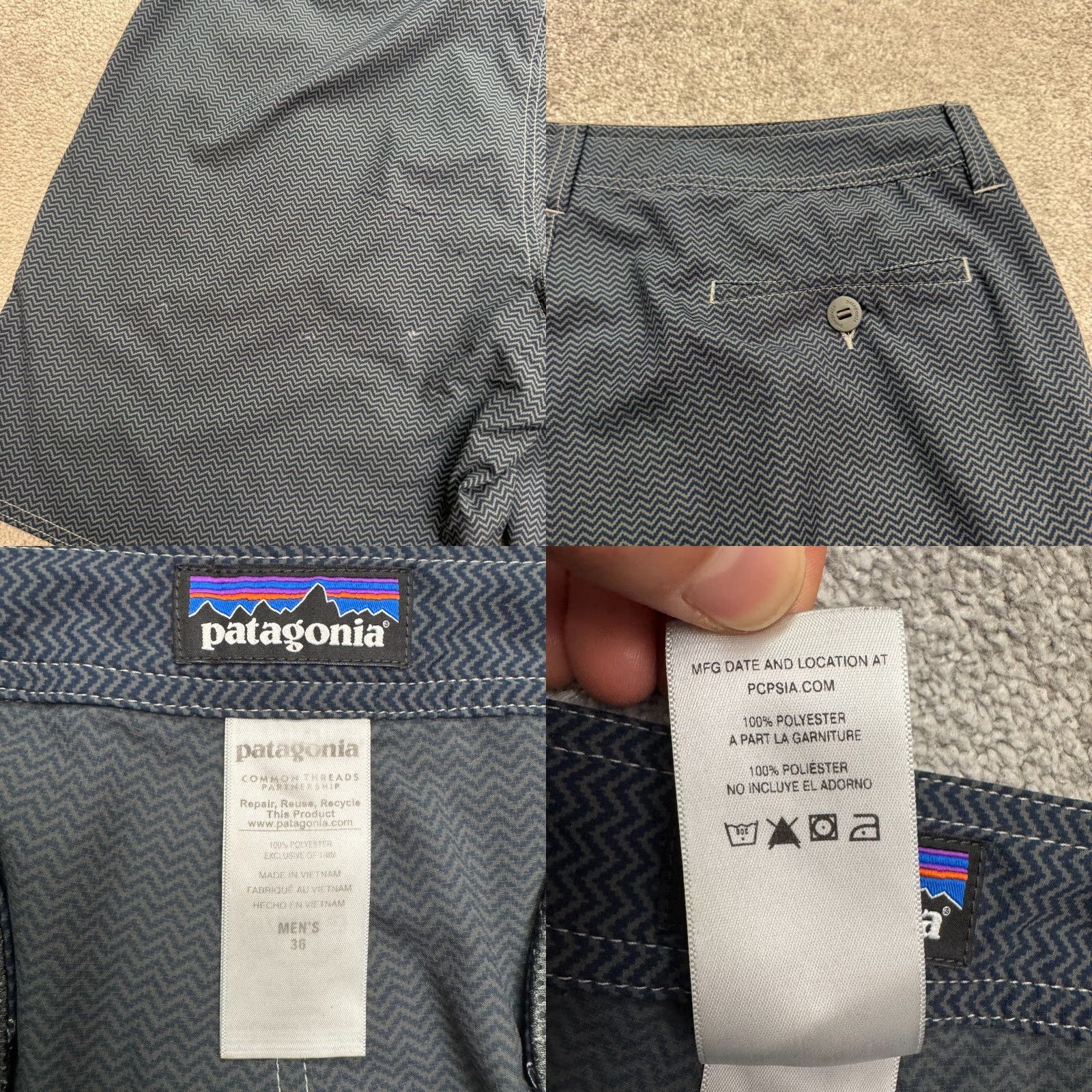 Prana Patagonia Hybrid Board Shorts Swim Trunks Mens 36 Blue Gray Herringbone Swimwear Size US 36 / EU 52 - 8 Thumbnail