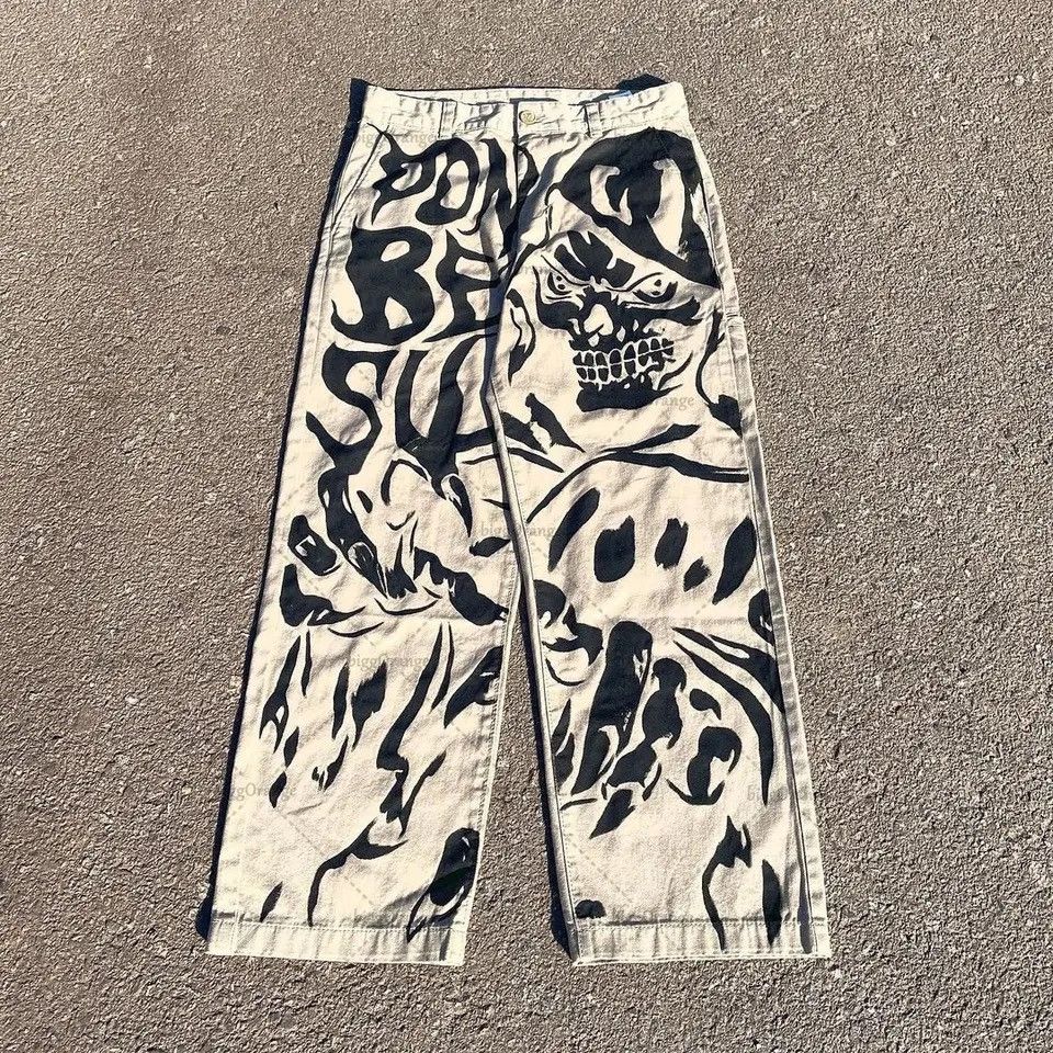 Japanese Brand × Jean Jeans Gothic pants skull print loose Harajuku style hip-hop Size US 32 / EU 48 - 1 Thumbnail