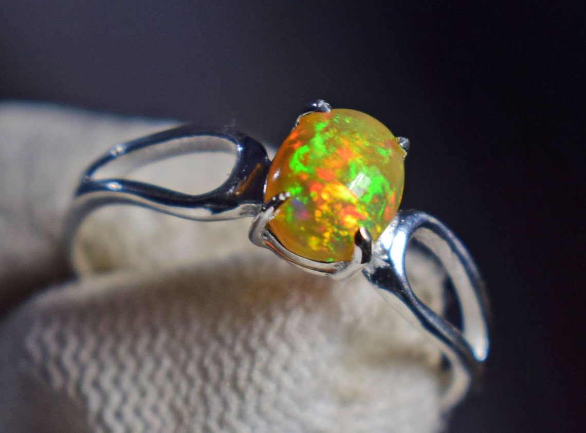 Handmade Ethiopian Opal Ring: Minimal 925K Silver, October Birthstone Size ONE SIZE - 2 Thumbnail