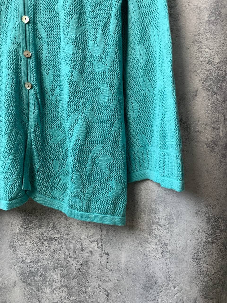 Designer Gudrun Sjoden Green Cotton Pointelle Knit Cardigan Sweater Size M / US 6-8 / IT 42-44 - 9 Thumbnail
