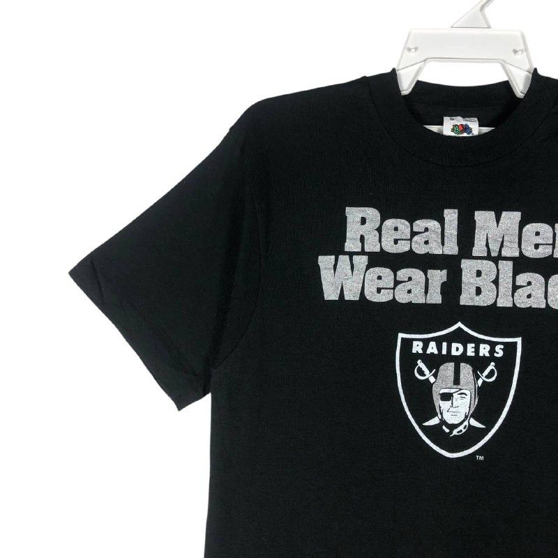NFL Vintage 90's Raiders "Real Men Wear Black" T-Shirt Size US M / EU 48-50 / 2 - 3 Thumbnail