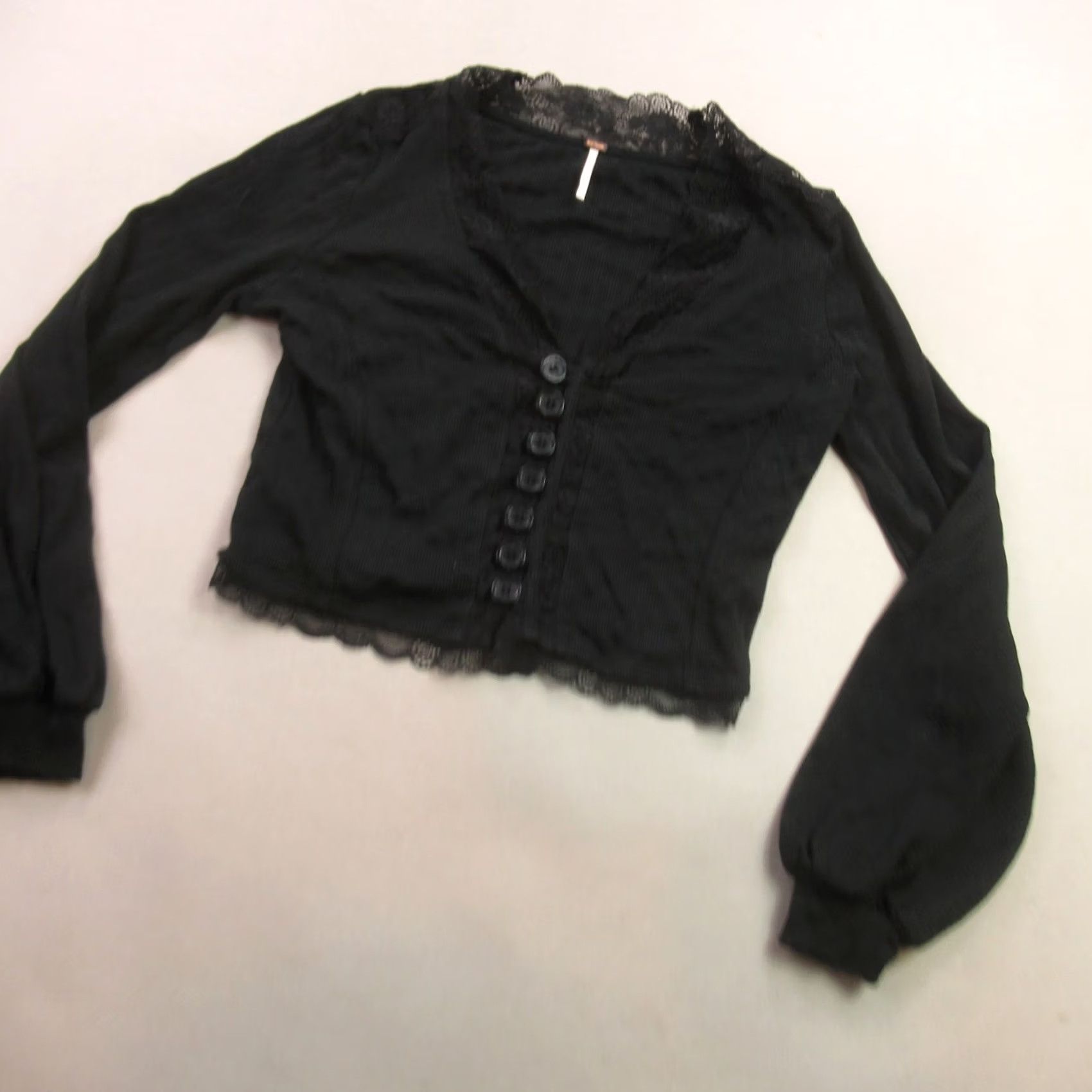 Free People Free People Shirt Womens Medium Long Sleeve Button Front Black V Neck Size M / US 6-8 / IT 42-44 - 2 Thumbnail