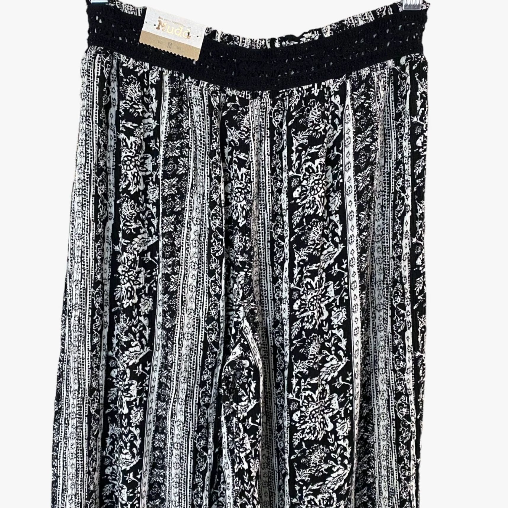 Paradise VINTAGE Mudd Floral Wide-Leg Pants Women's Medium Black High-Waisted Casual Bohemian Size 32" / US 10 / IT 46 - 6 Thumbnail