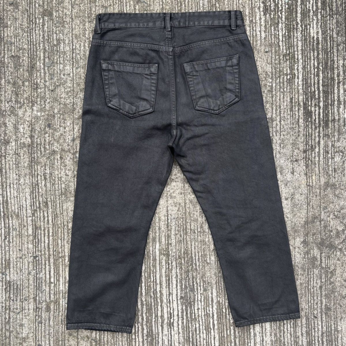 Rick Owens Drkshdw Rick Owens DRKSHDW Detroit Black Wax Cropped Cut Jeans Size US 31 - 13 Thumbnail