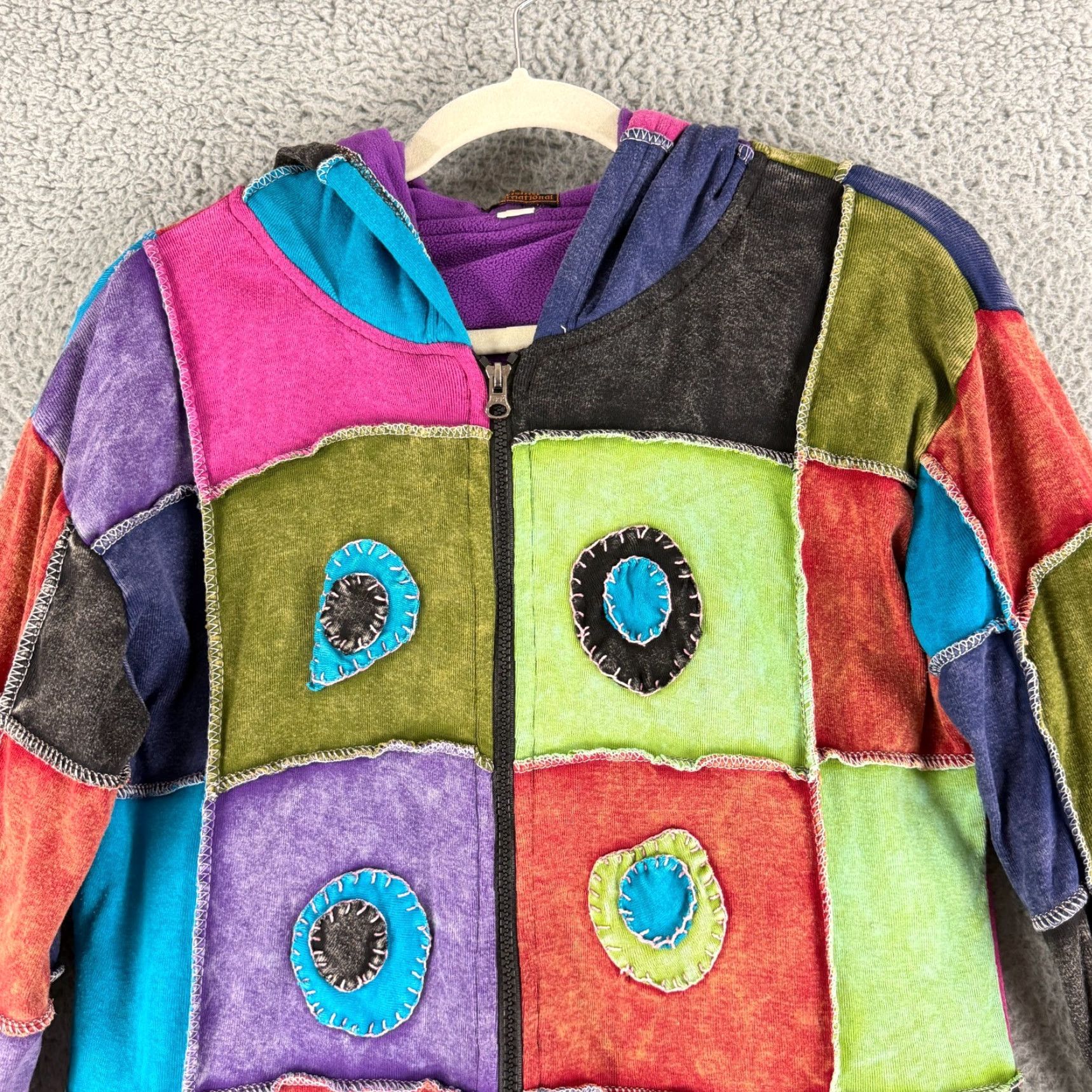 Vintage Rising international Sweater Womens M Pink Patchwork Knit Crew Neck Long Sleeve Cardigan Hippie 80s Bohemian Casual Fashion Size M / US 6-8 / IT 42-44 - 3 Thumbnail