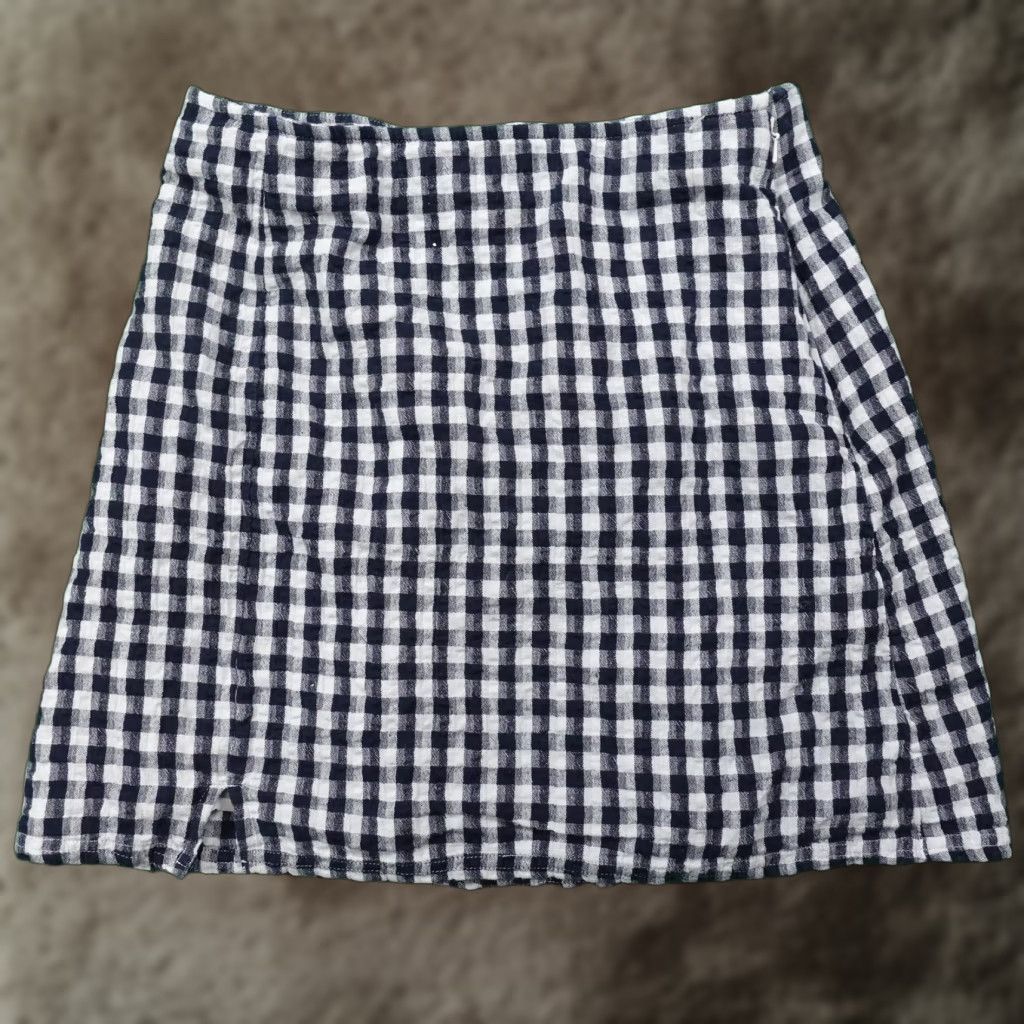 Vintage VINTAGE American Eagle Gingham Check Skirt Womens Small Casual A-Line Mini Lined Cotton Linen Blue Size 28" / US 6 / IT 42 - 1 Thumbnail