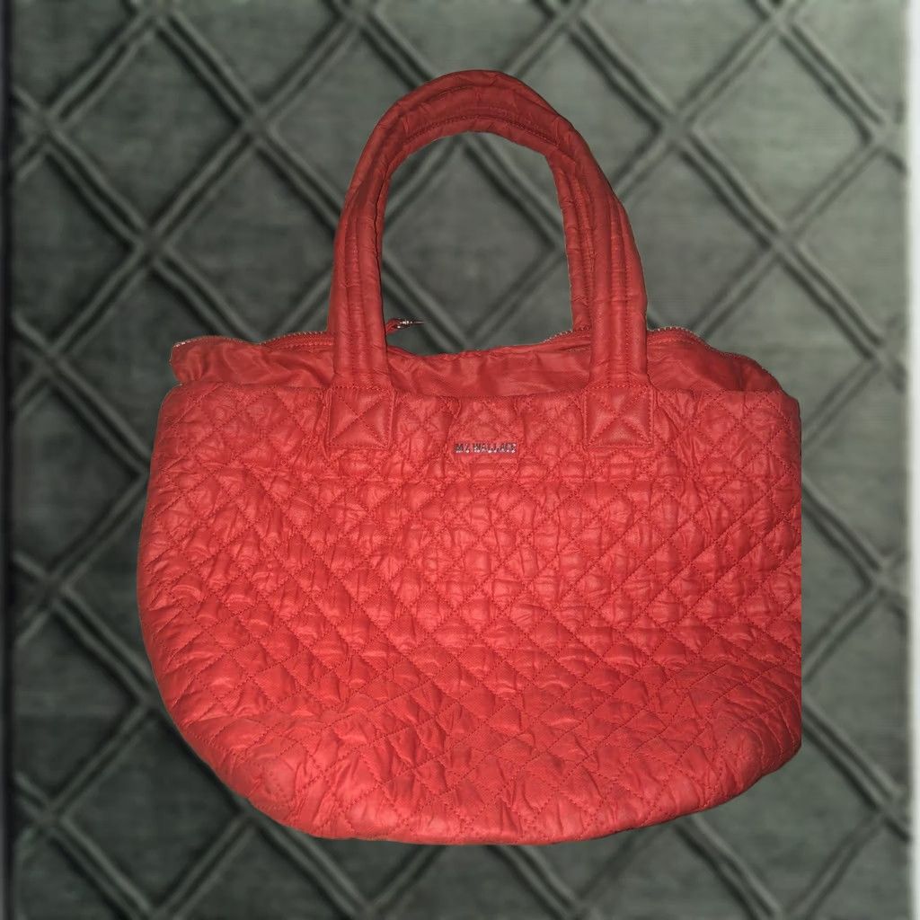 MZ Wallace MZ Wallace Medium Quilted Sutton Nylon Deluxe Crossbody Bag and Wallet Orange Red Leather Straps Adjustable Strap Zip Pockets Size ONE SIZE - 1 Thumbnail