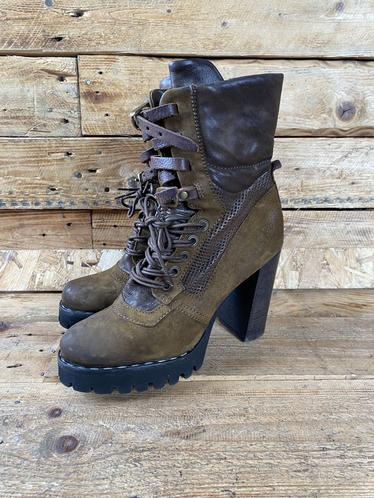 Vintage As 98 olive green heeled boots Size US 7 / IT 37 - 3 Thumbnail
