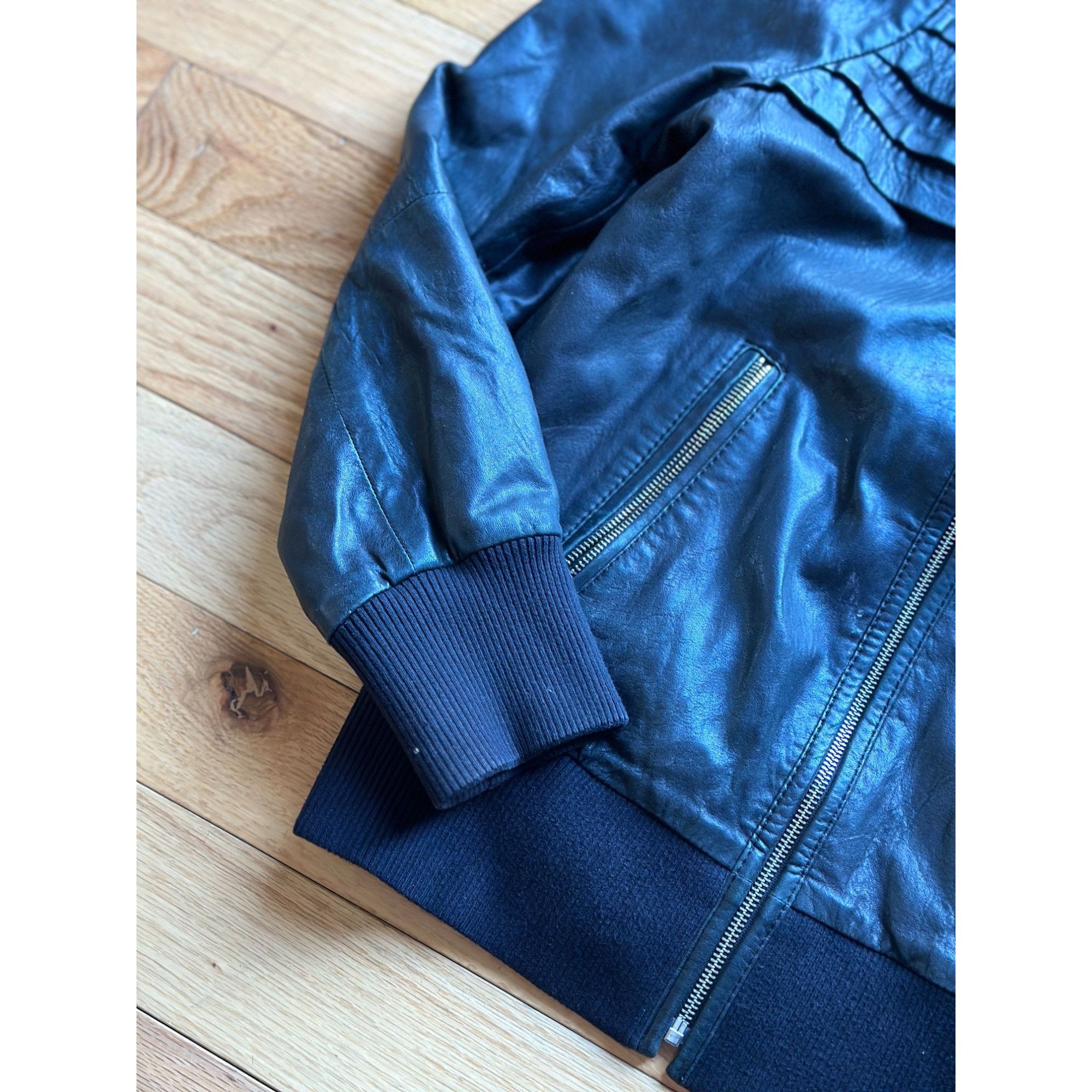 Diesel DIESEL BLACK LAMB LEATHER MOTO ZIP UP JACKET PLEATED DETAIL Size M / US 6-8 / IT 42-44 - 2 Thumbnail