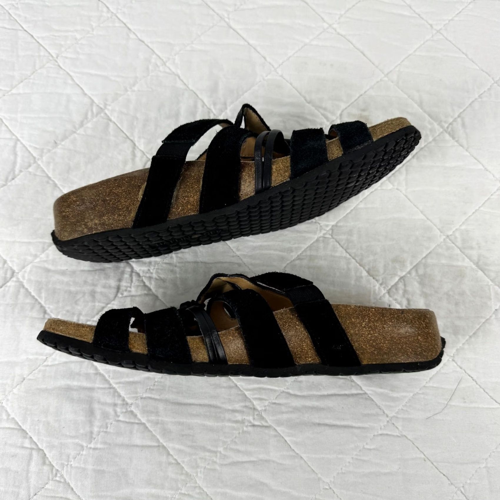 Vintage Haflinger Black Suede Leather Strappy Cork Slide Sandals Womens 38 US 7 Size US 7 / IT 37 - 7 Thumbnail