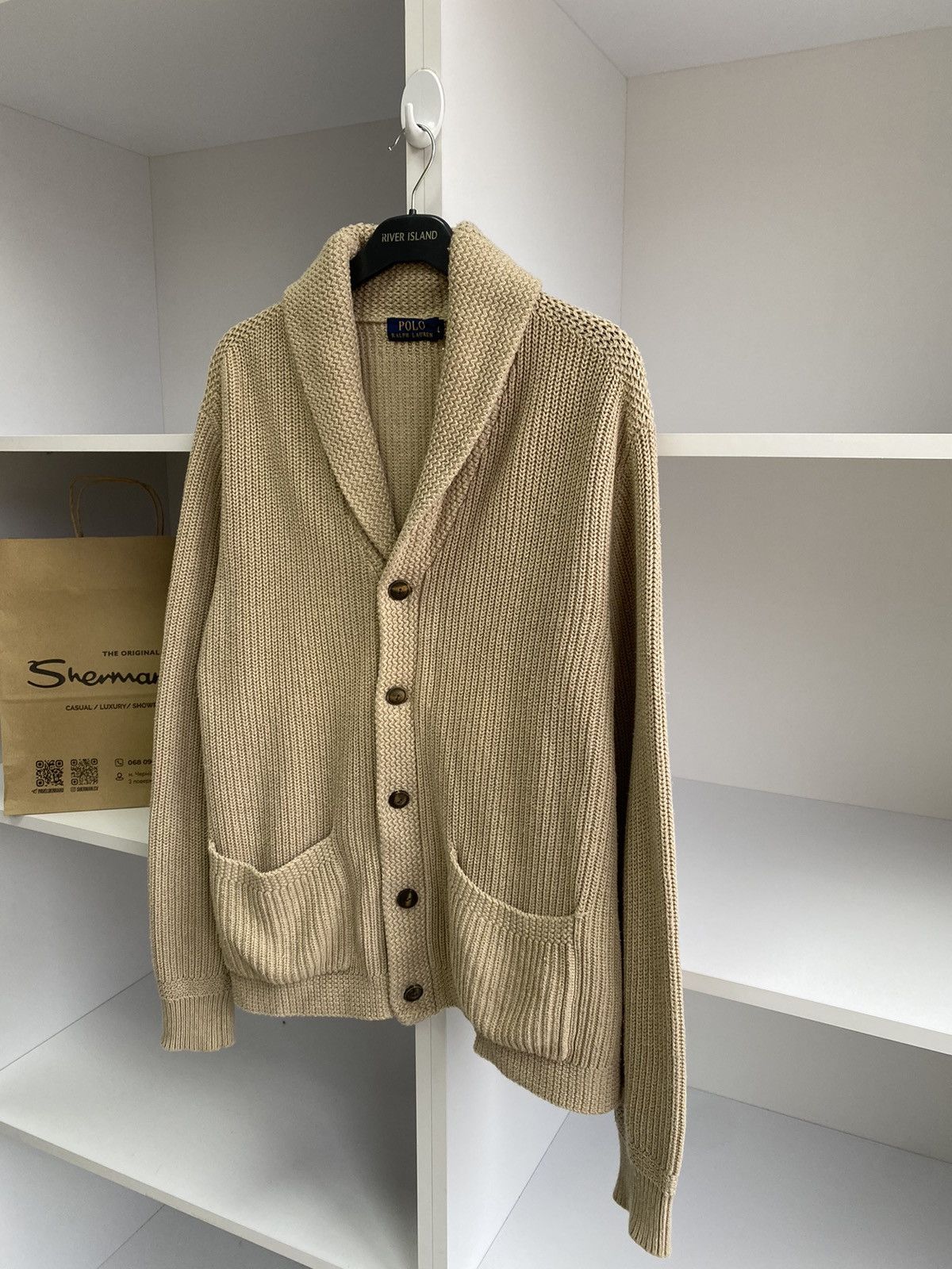 Polo Ralph Lauren × Ralph Lauren × Vintage Vintage Polo Ralph Lauren Knitted Beige Cardigan Size US L / EU 52-54 / 3 - 6 Thumbnail