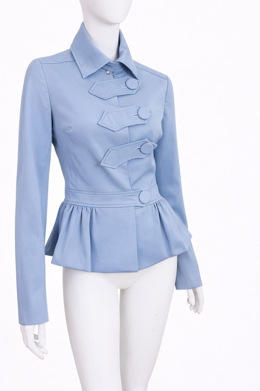 John Galliano John Galliano Powder Blue Peplum Trench Tailored Jacket Size S / US 4 / IT 40 - 1 Thumbnail