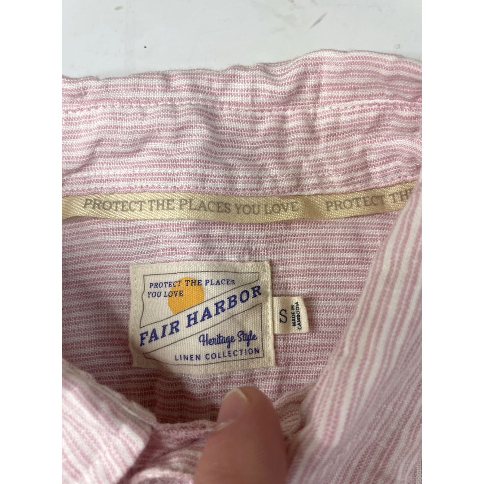 Vintage Fair Harbor Shirt Mens Small Pink White Striped Linen Button-Up Long Sleeve Casual Travel Breathable Heritage Collection Size US S / EU 44-46 / 1 - 3 Thumbnail
