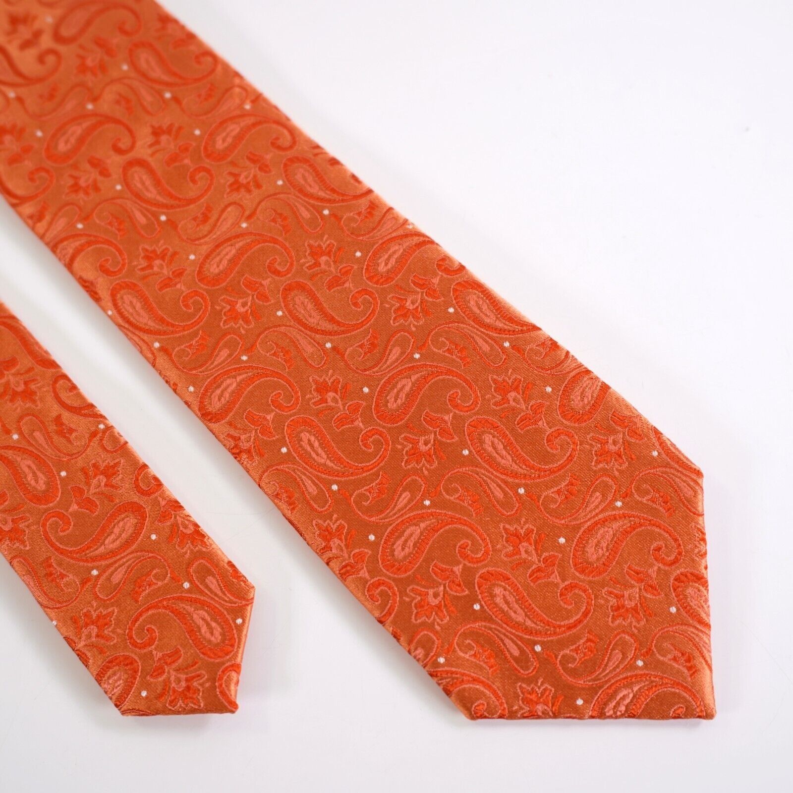 Hugo Boss Boss Hugo Boss Woven Orange Paisley Skinny Silk Tie Size ONE SIZE - 1 Thumbnail