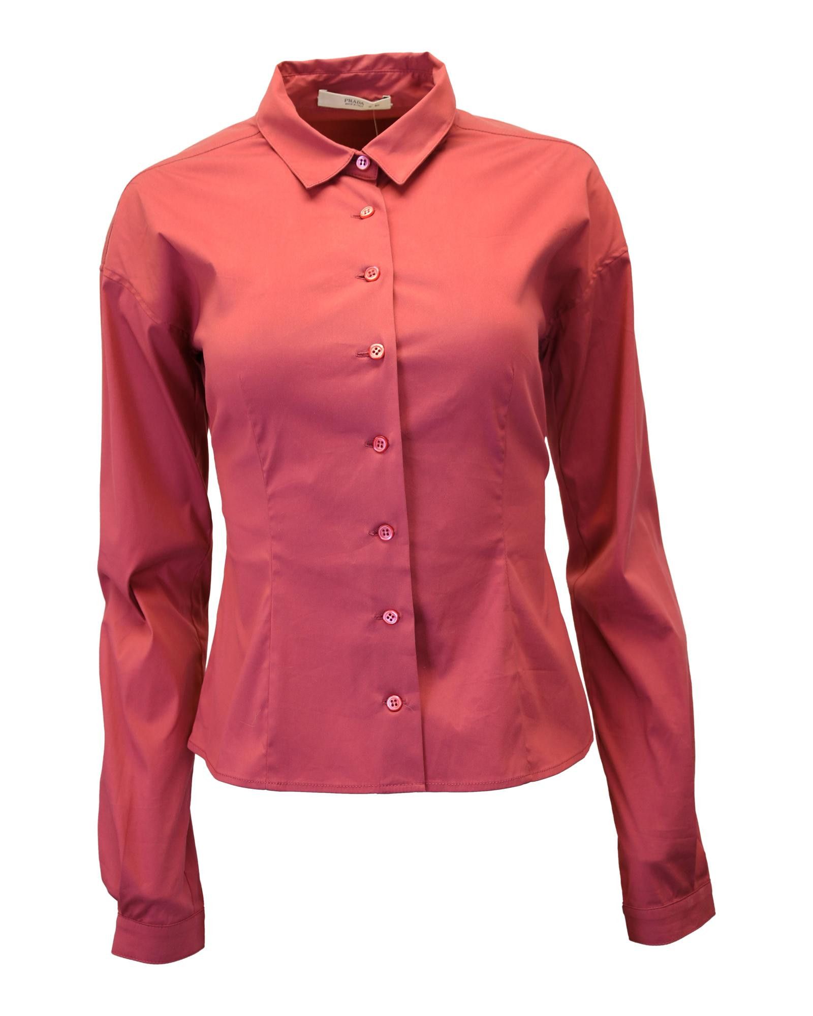 image of Prada Elegant Red Cotton Button-Up Shirt, Women's (Size Small)