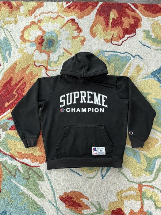 Black supreme clearance champion hoodie