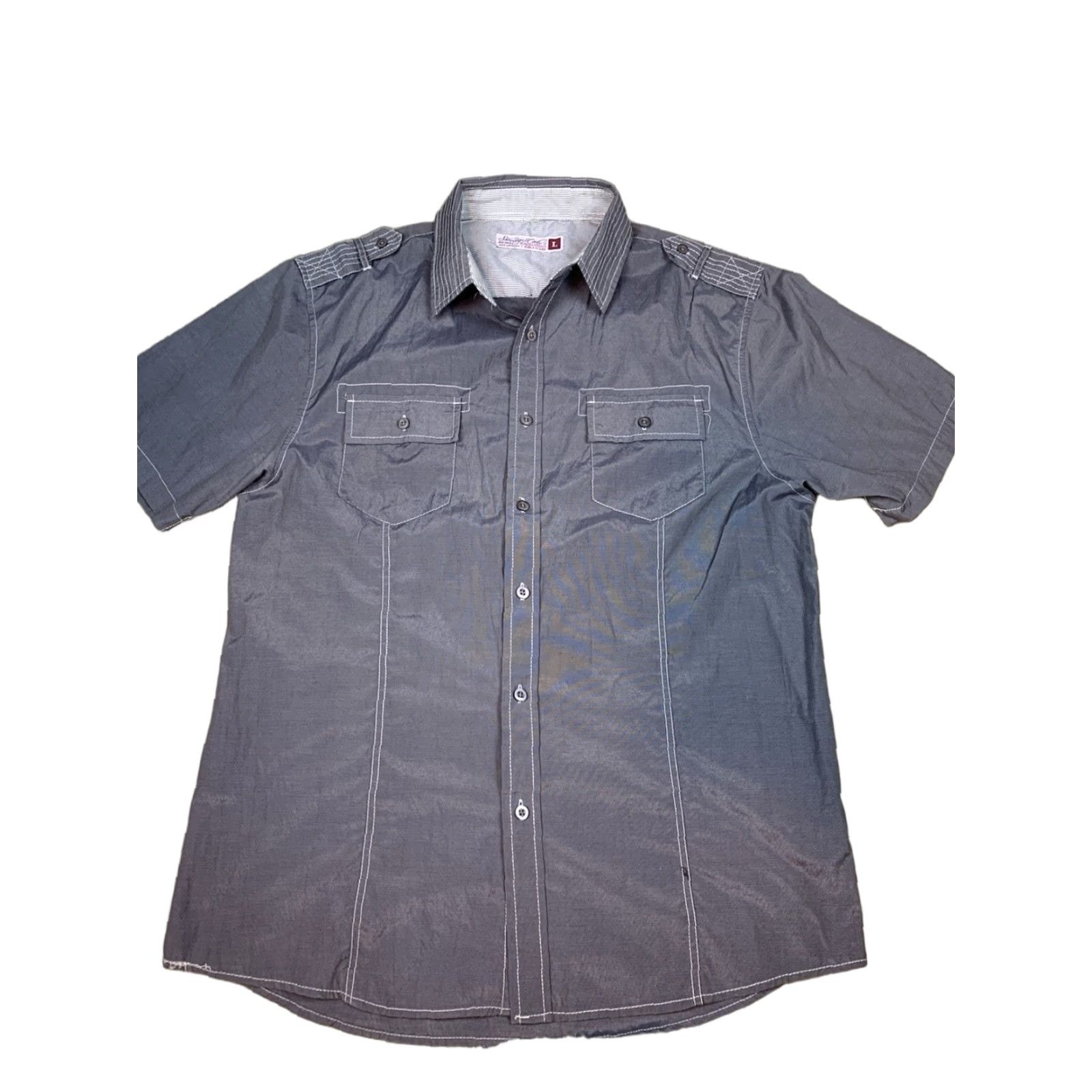 Sovereign Code Sovereign Code Shirt L Gray Short Sleeve Button Up Pockets Collared Button-Down Size US L / EU 52-54 / 3 - 1 Thumbnail