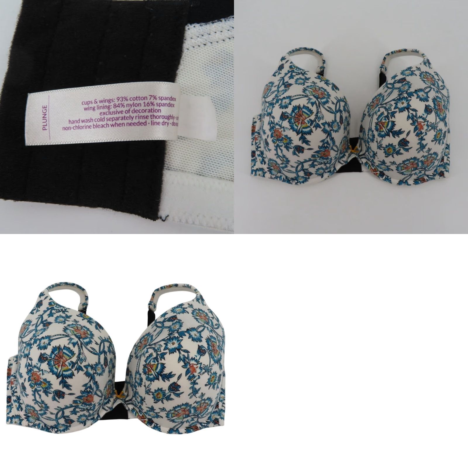 Vintage Cacique Bra Women Plus Size 40G Plunge Underwire Padded Floral White Blue Flower Shirt Style Womens Size ONE SIZE - 9 Thumbnail