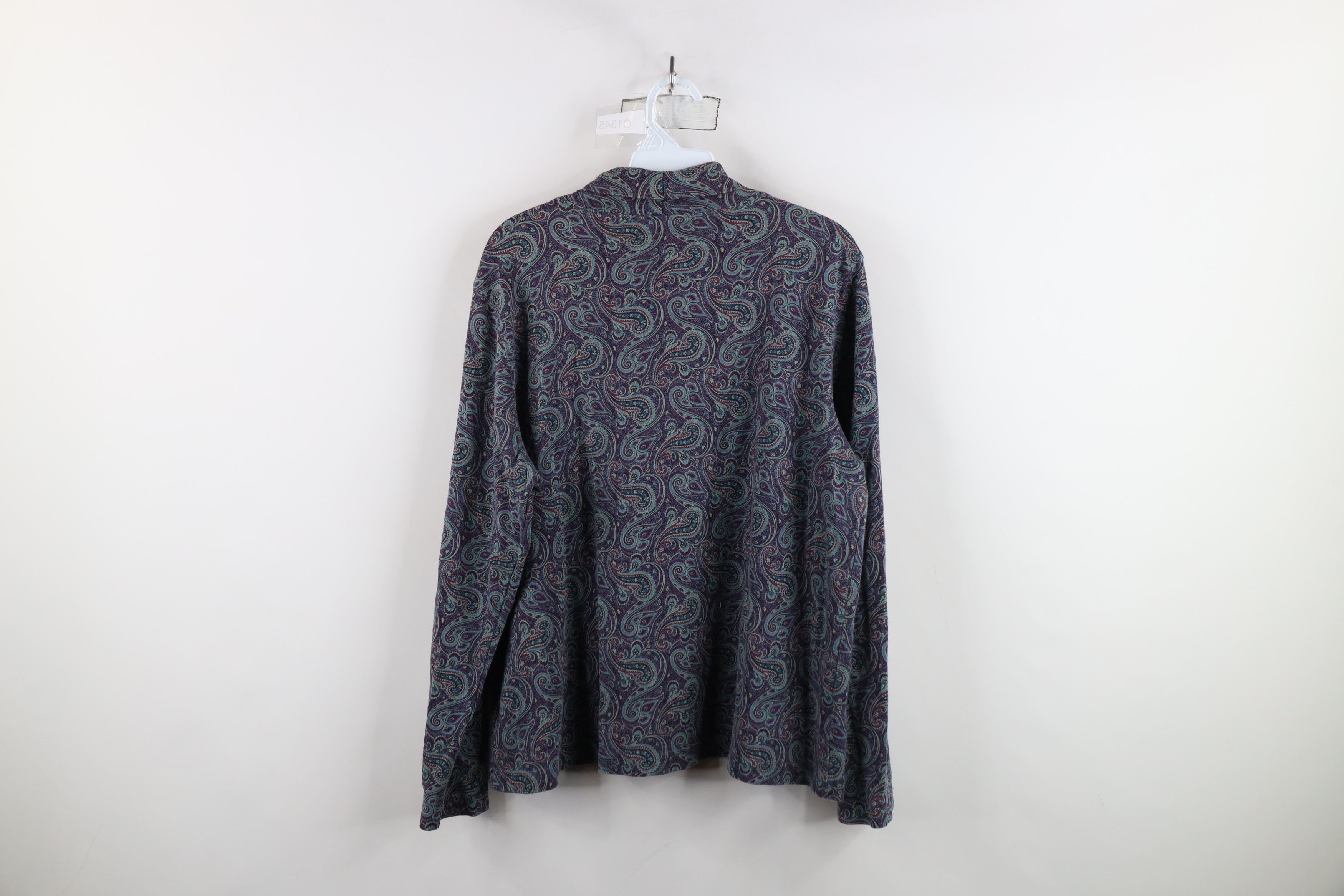 Lands' End × Vintage Vintage 90s Lands End Paisley Mock Neck Long Sleeve T-Shirt Size L / US 10 / IT 46 - 11 Thumbnail