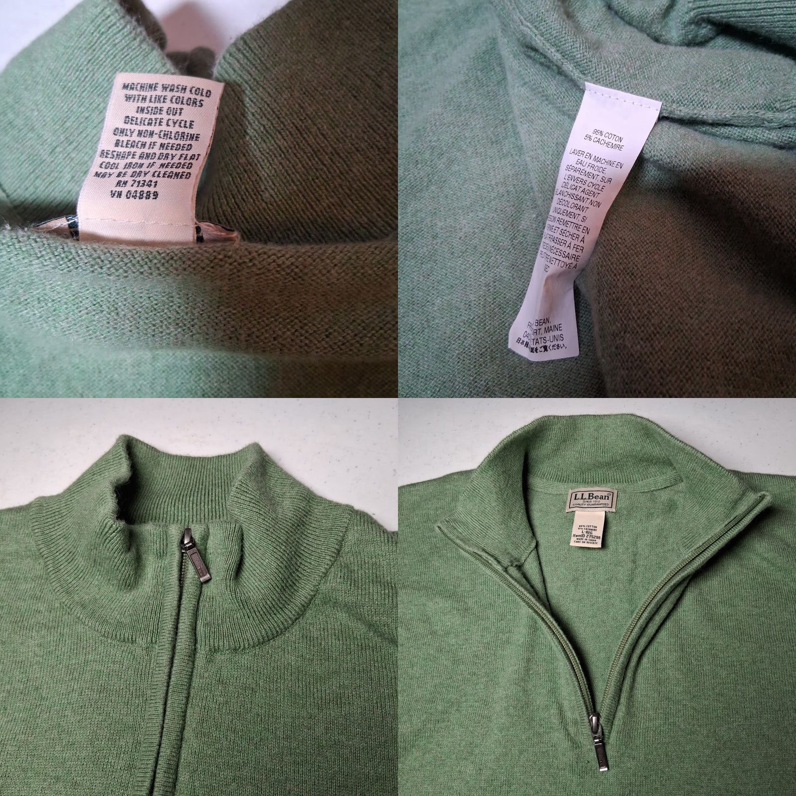 Vintage LL Bean Sweater Men Large Green Cotton Cashmere Knit Pullover 1/4 Zip Classic Size US L / EU 52-54 / 3 - 8 Thumbnail