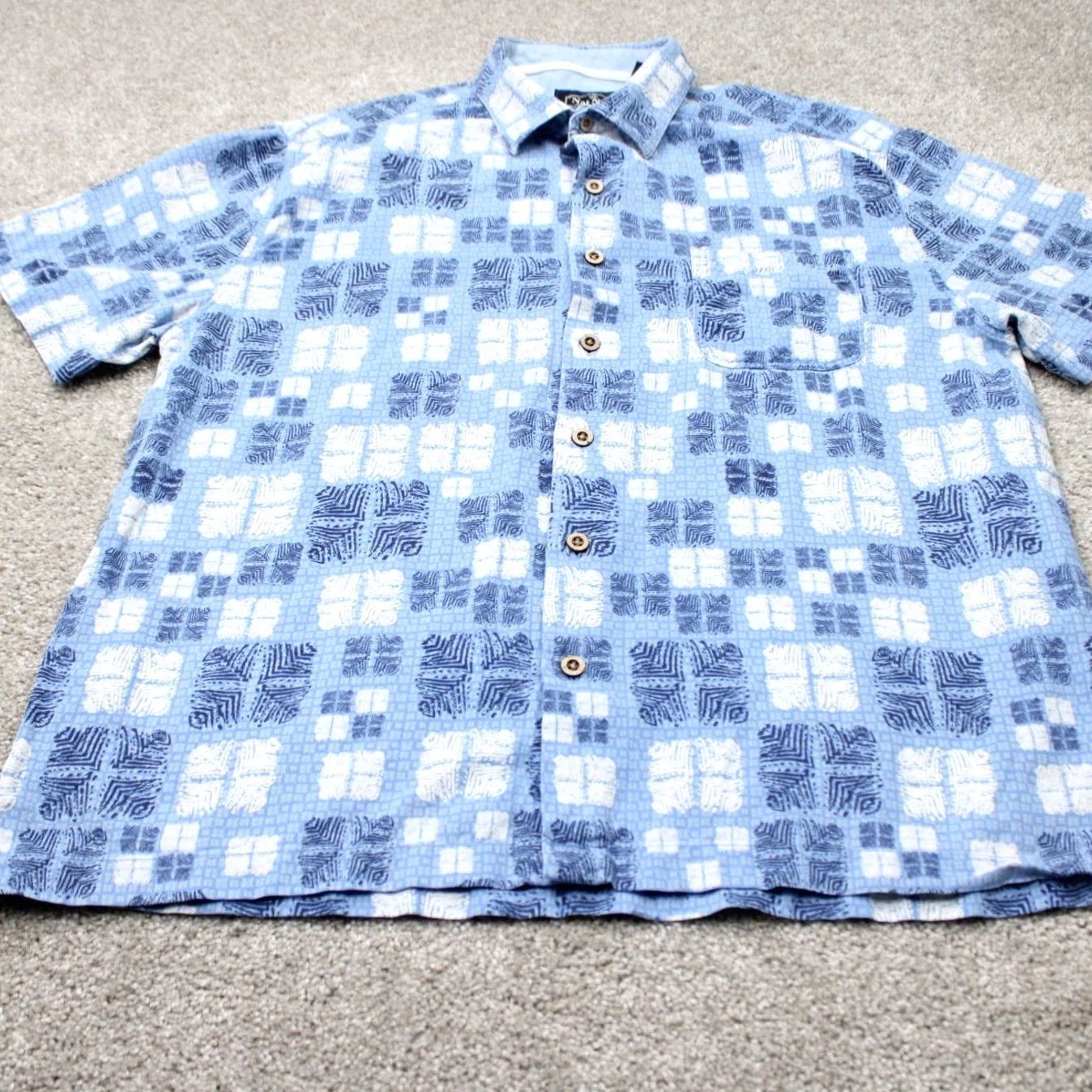 Nat Nast Nat Nast Shirt Mens Large Blue Geometric Silk/Cotton Button-Up Short Sleeve Everyday Wear Mens Large Blue Geometric Silk/Cotton Button-Up Size US L / EU 52-54 / 3 - 3 Thumbnail