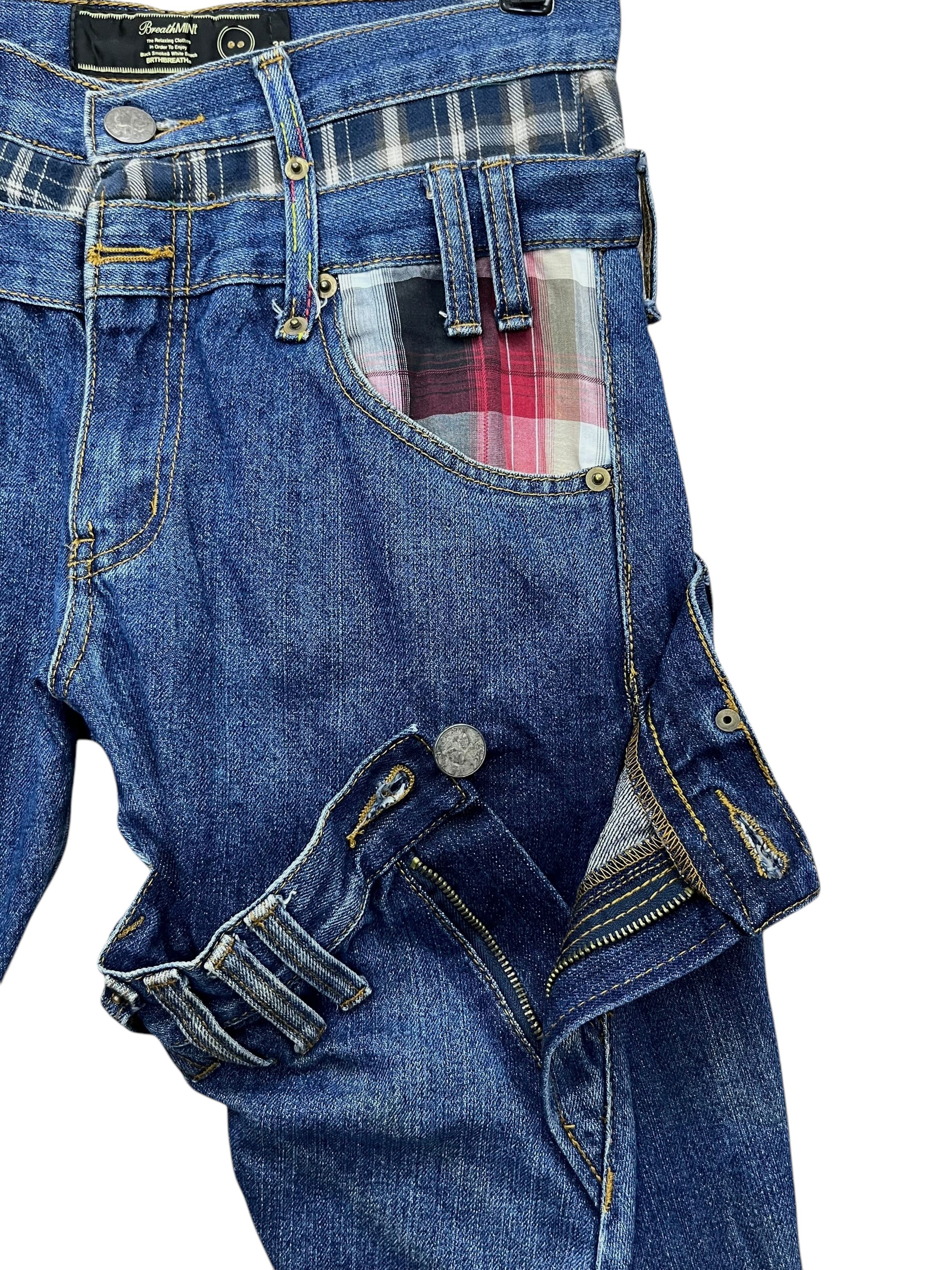 🔥VERY RARE🔥BREATHMINT Punk Tartan Triple Waist Denim