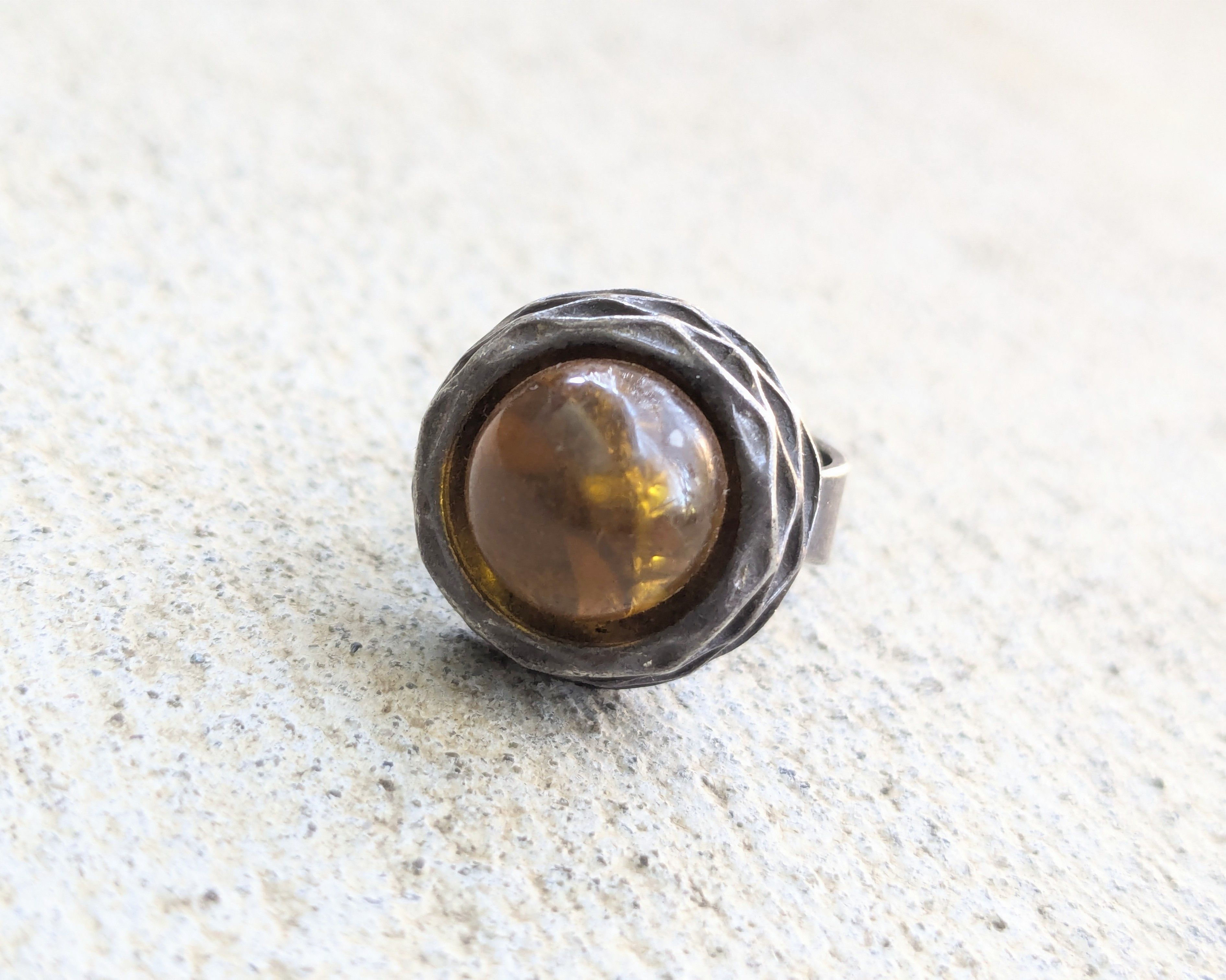 Jewelry Vintage Sterling Silver Ring Amber 5.75 Modern Abstract Size ONE SIZE - 3 Thumbnail
