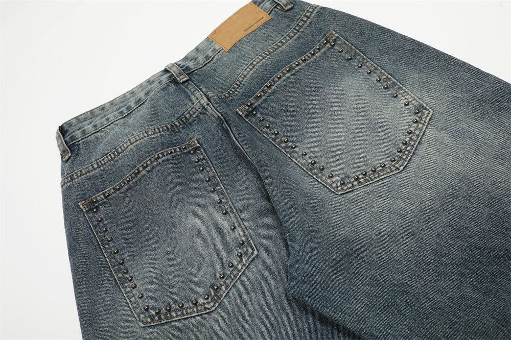Jean Punk men's rivet decorated loose washed distressed jeans Size US 32 / EU 48 - 5 Thumbnail